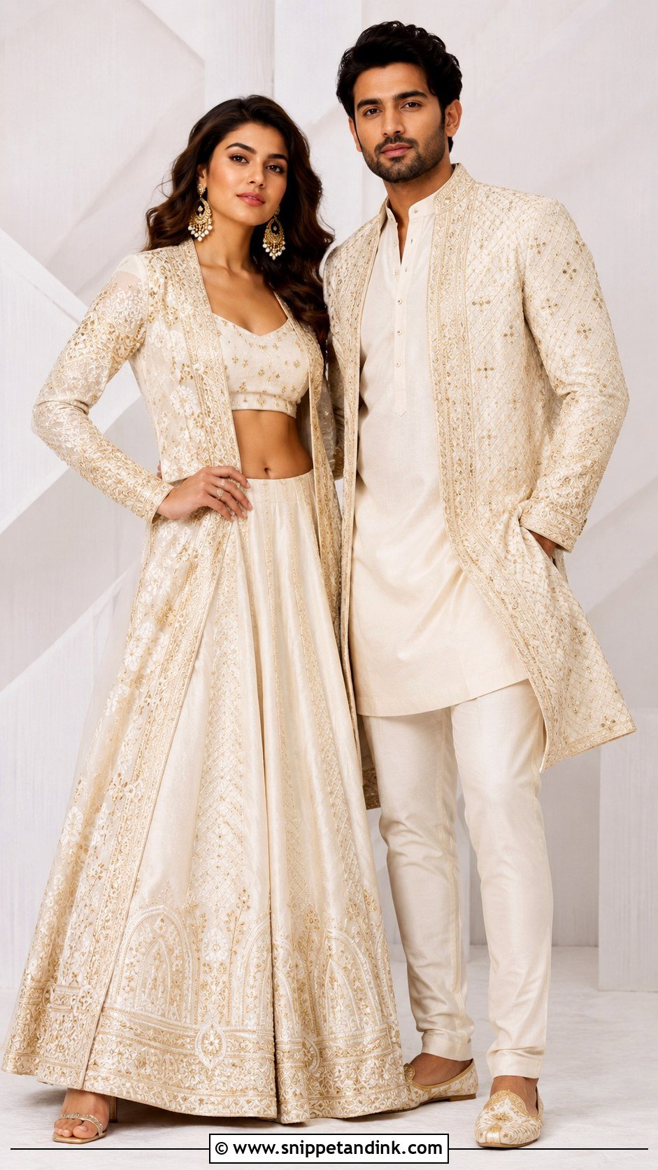 Matching Jacket Lehenga And Kurta Outfit - Snippet and Ink - 25 Simple Indian Couple Matching Dress Ideas