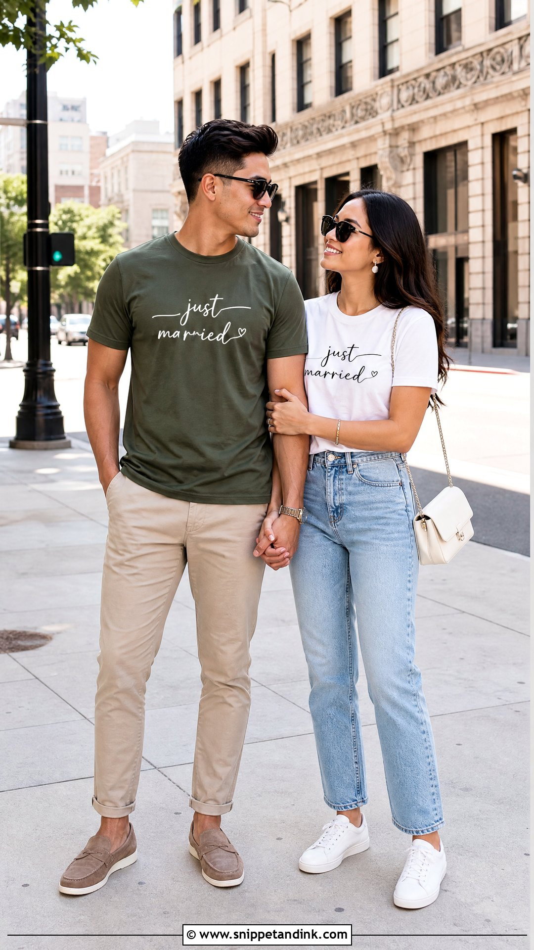 Matching Just Married Shirts With Neutral Bottoms - Snippet and Ink - 20 Just Married Shirts Ideas