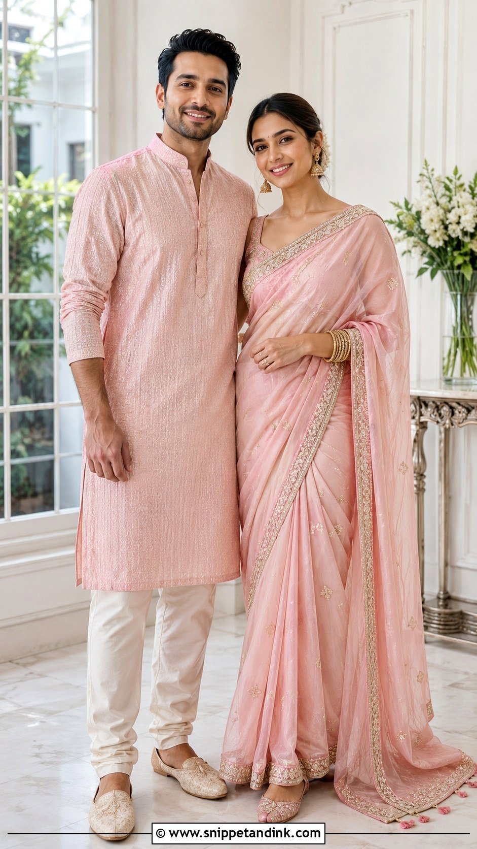 Matching Kurta And Saree Outfit - Snippet and Ink - 25 Simple Indian Couple Matching Dress Ideas