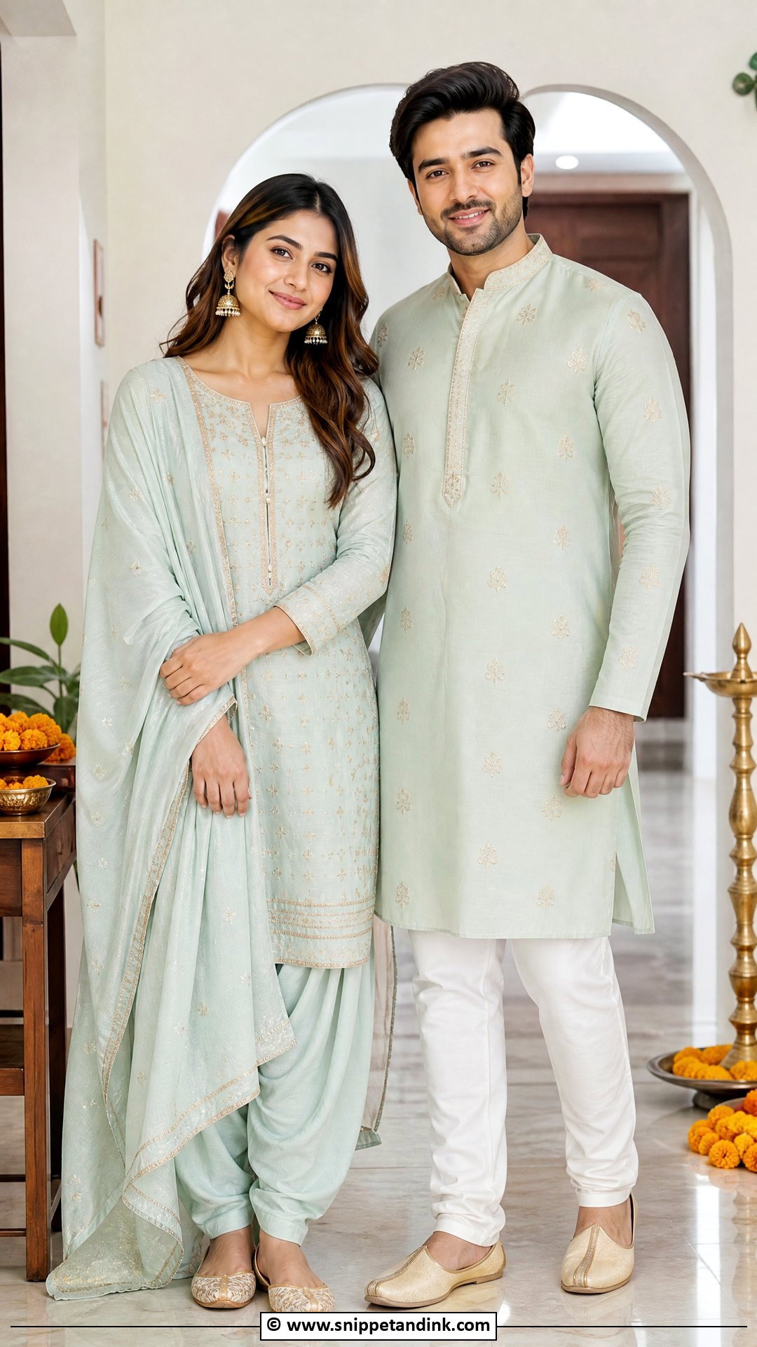 Matching Kurta Pajama And Salwar Suit - Snippet and Ink - 35 Indian Couple Matching Dress Ideas