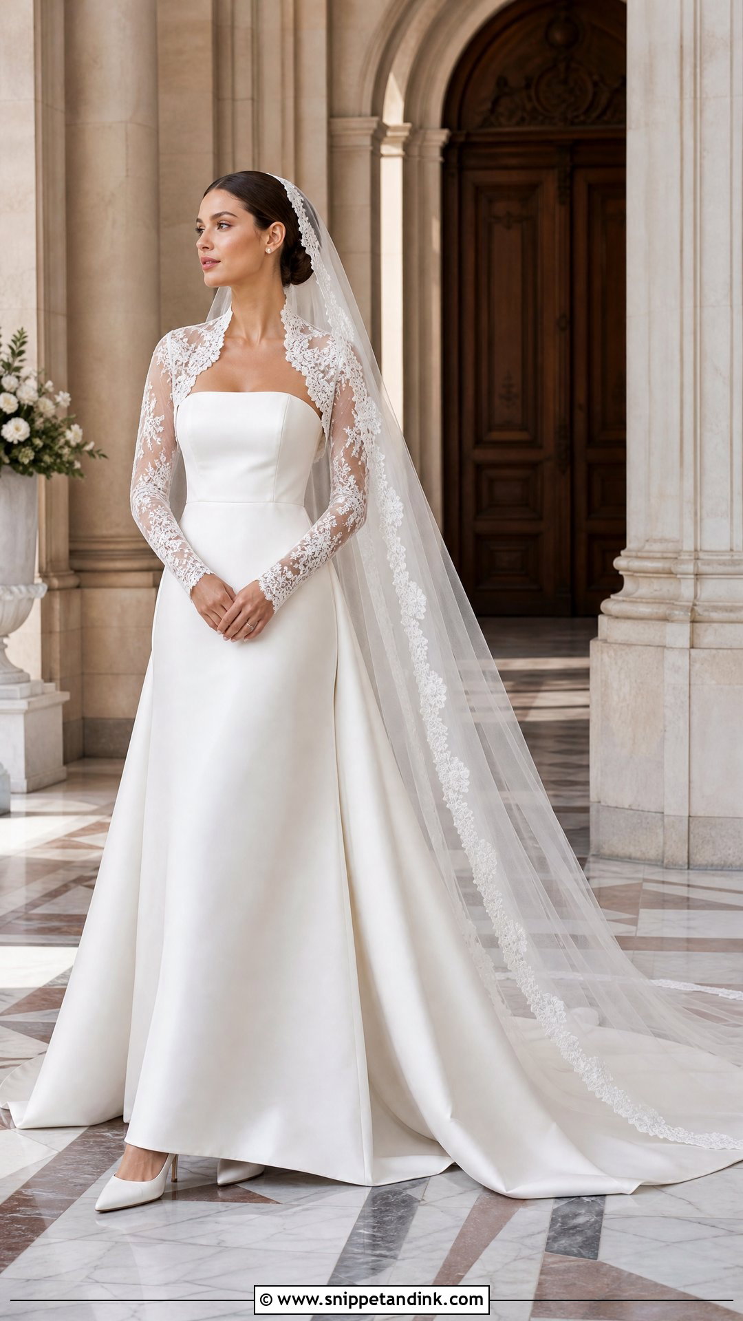 Matching Lace Bolero With Cathedral Veil - Snippet and Ink - 25 Lace Bolero Wedding Ideas
