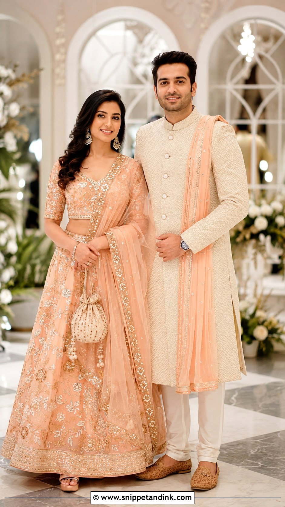Matching Lehenga And Sherwani Outfit - Snippet and Ink - 25 Simple Indian Couple Matching Dress Ideas
