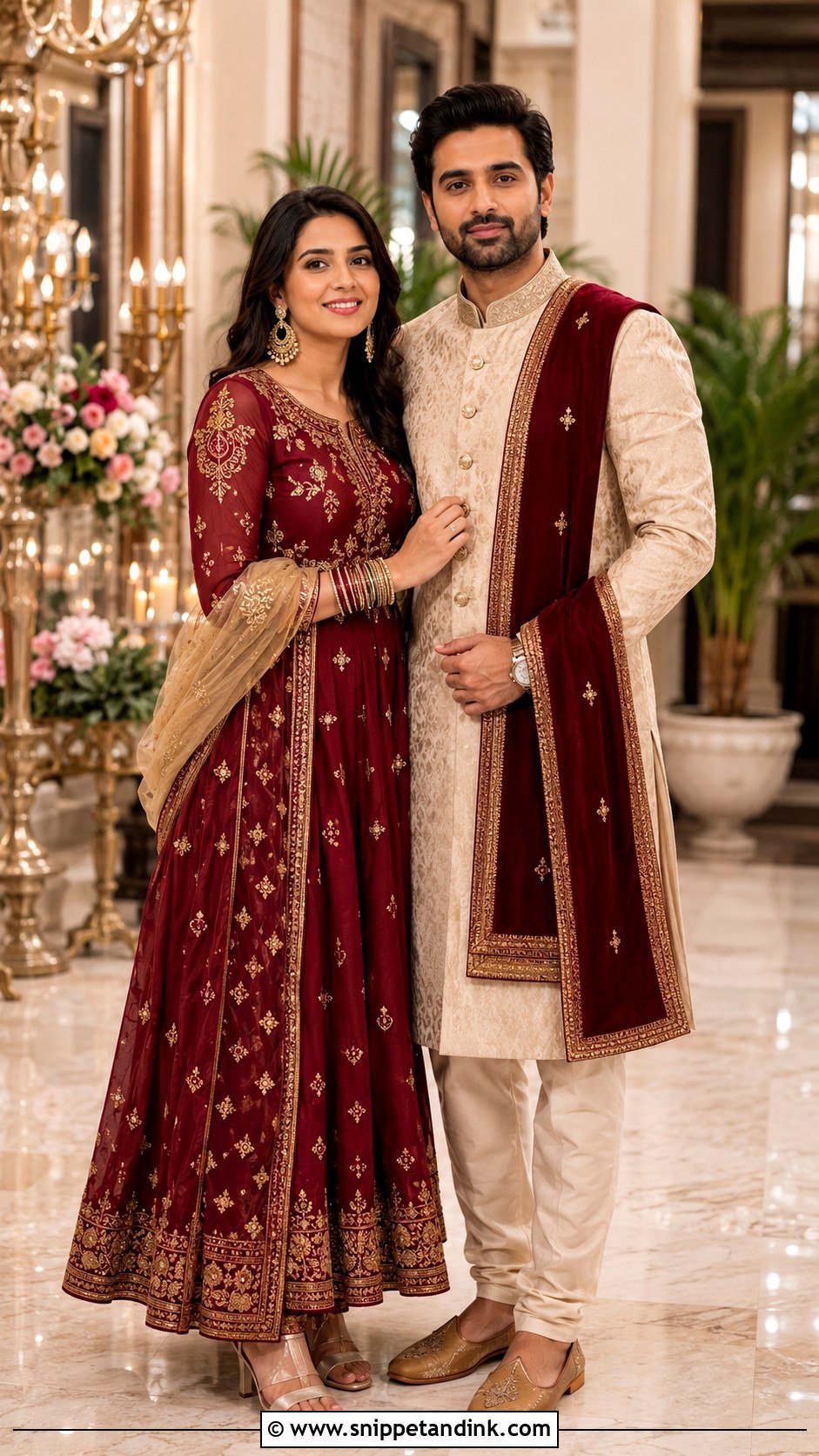 Matching Maroon Indian Couple Outfit - Snippet and Ink - 25 Simple Indian Couple Matching Dress Ideas