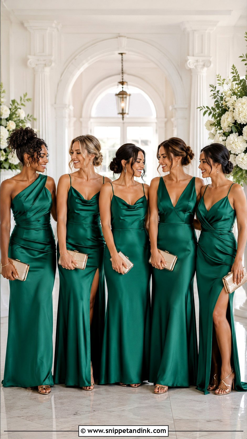 Matching Satin Maxi Bridal Party Dresses - Snippet and Ink - 20 Bridal Party Attire Ideas