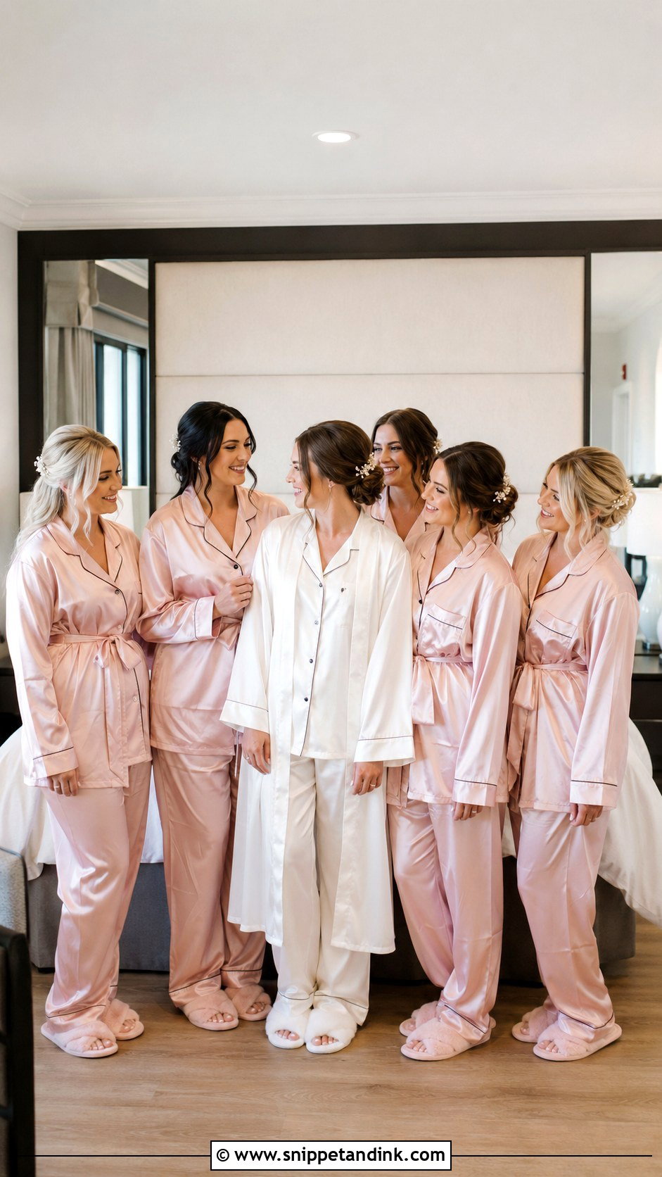 Matching Satin Pajama Bridal Party Bachelorette Outfit - Snippet and Ink - 20 Bridal Party Bachelorette Outfits