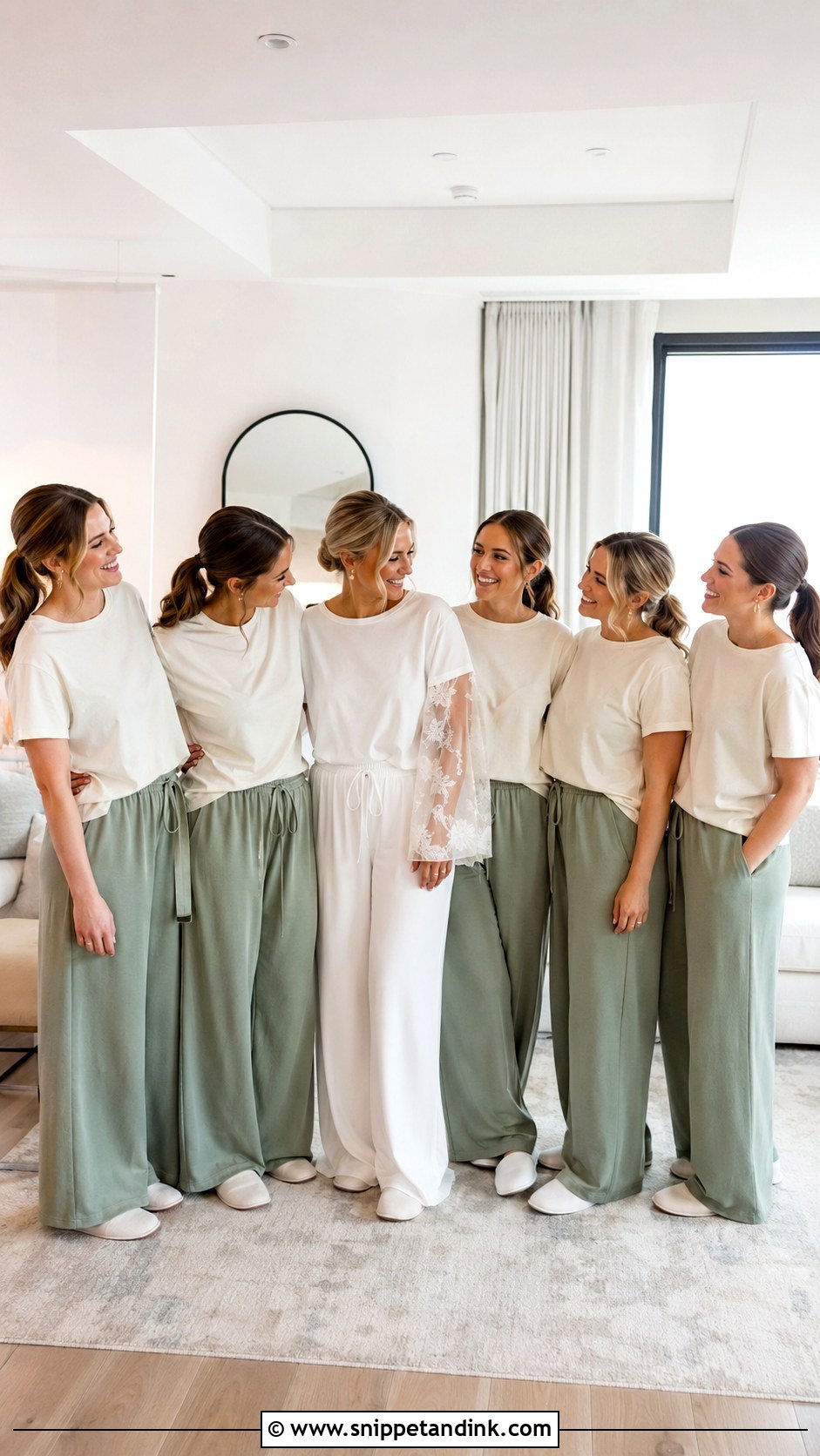 Matching T Shirt And Lounge Pants Outfit - Snippet and Ink - 25 Bridal Party Getting Ready Outfit Ideas