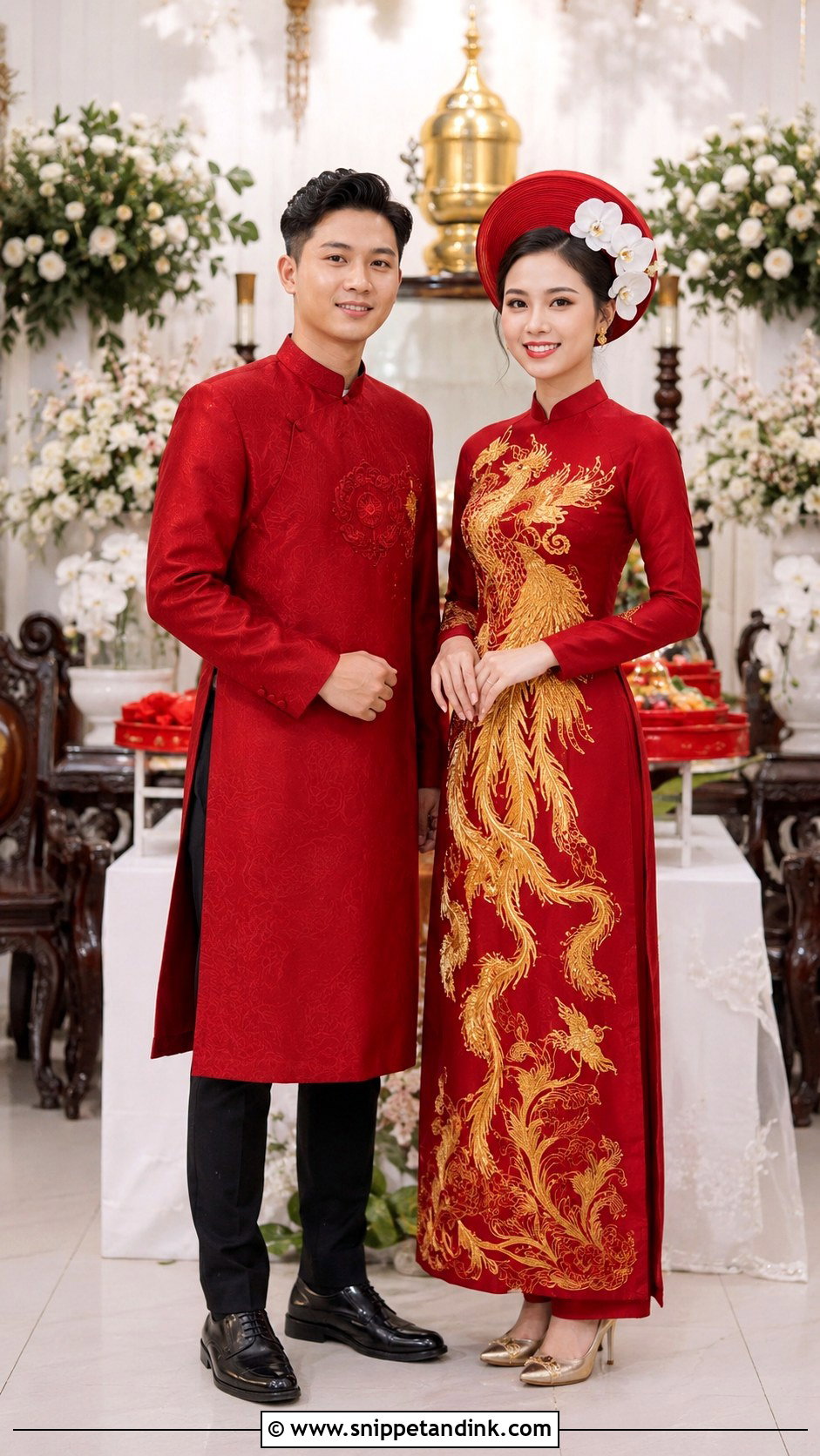 Matching Vietnamese Bride And Groom o Dai - Snippet and Ink - 20 Vietnam Wedding Dress Ideas