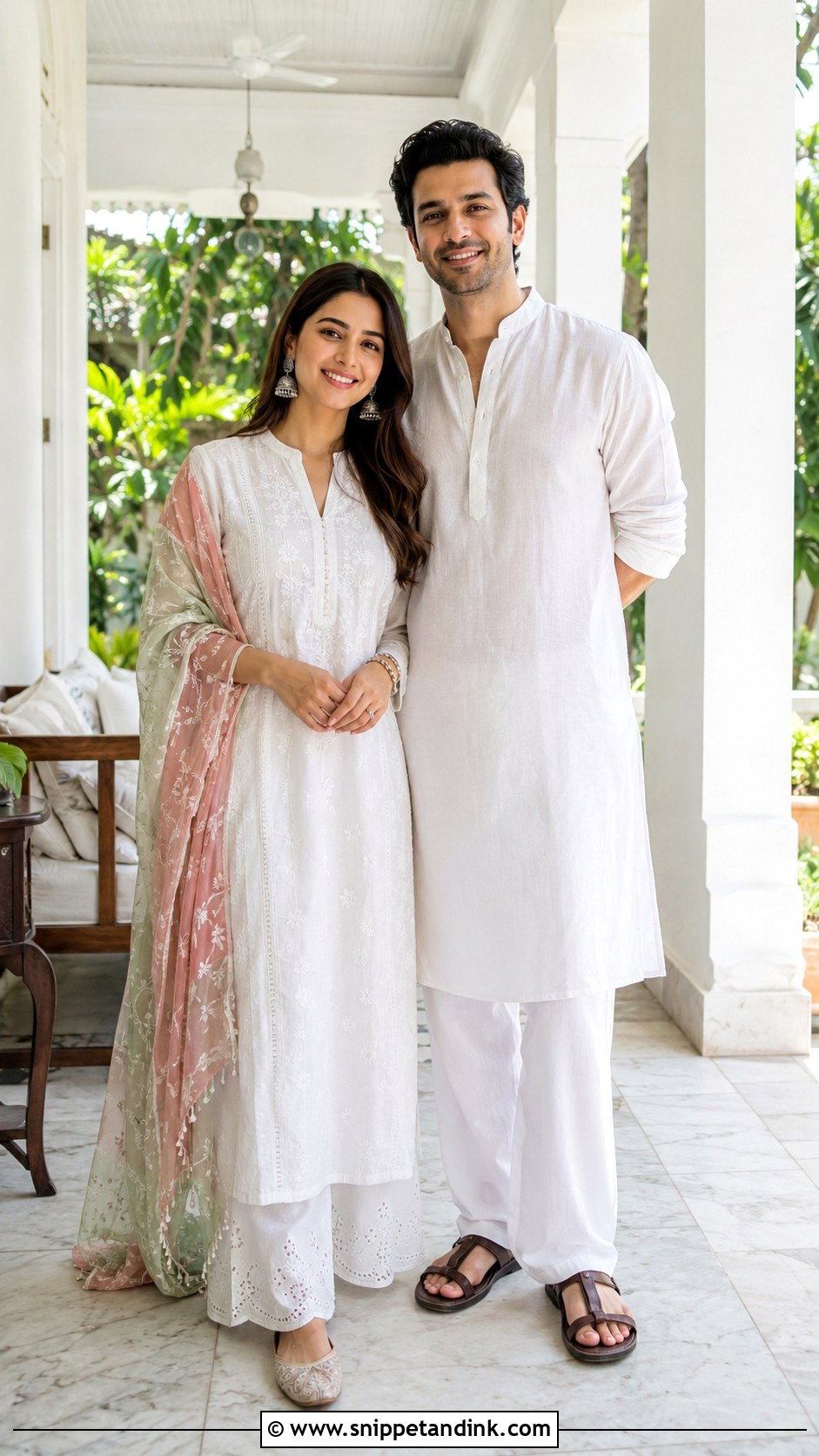 Matching White Kurta Couple Outfit - Snippet and Ink - 25 Simple Indian Couple Matching Dress Ideas