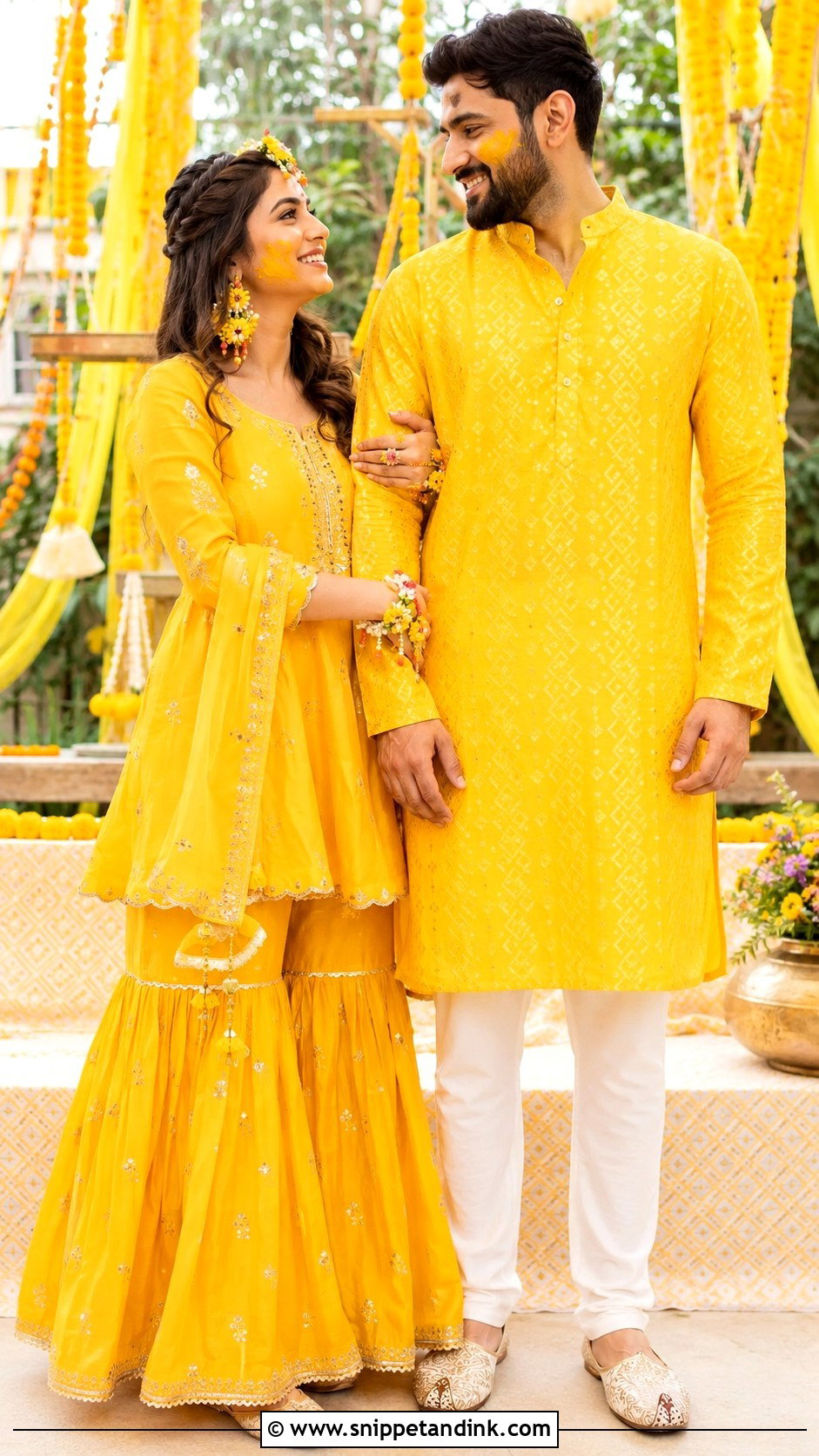 Matching Yellow Haldi Couple Outfit - Snippet and Ink - 25 Simple Indian Couple Matching Dress Ideas
