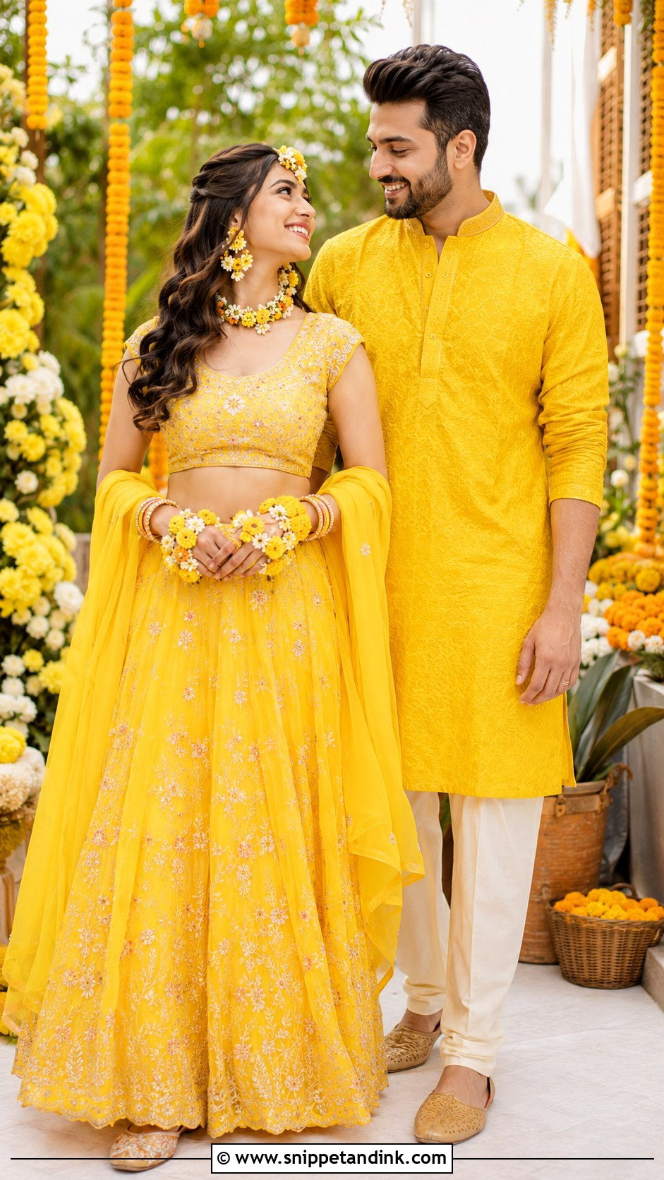 Matching Yellow Lehenga And Kurta Haldi Outfits - Snippet and Ink - 20 Haldi Outfits for Couple