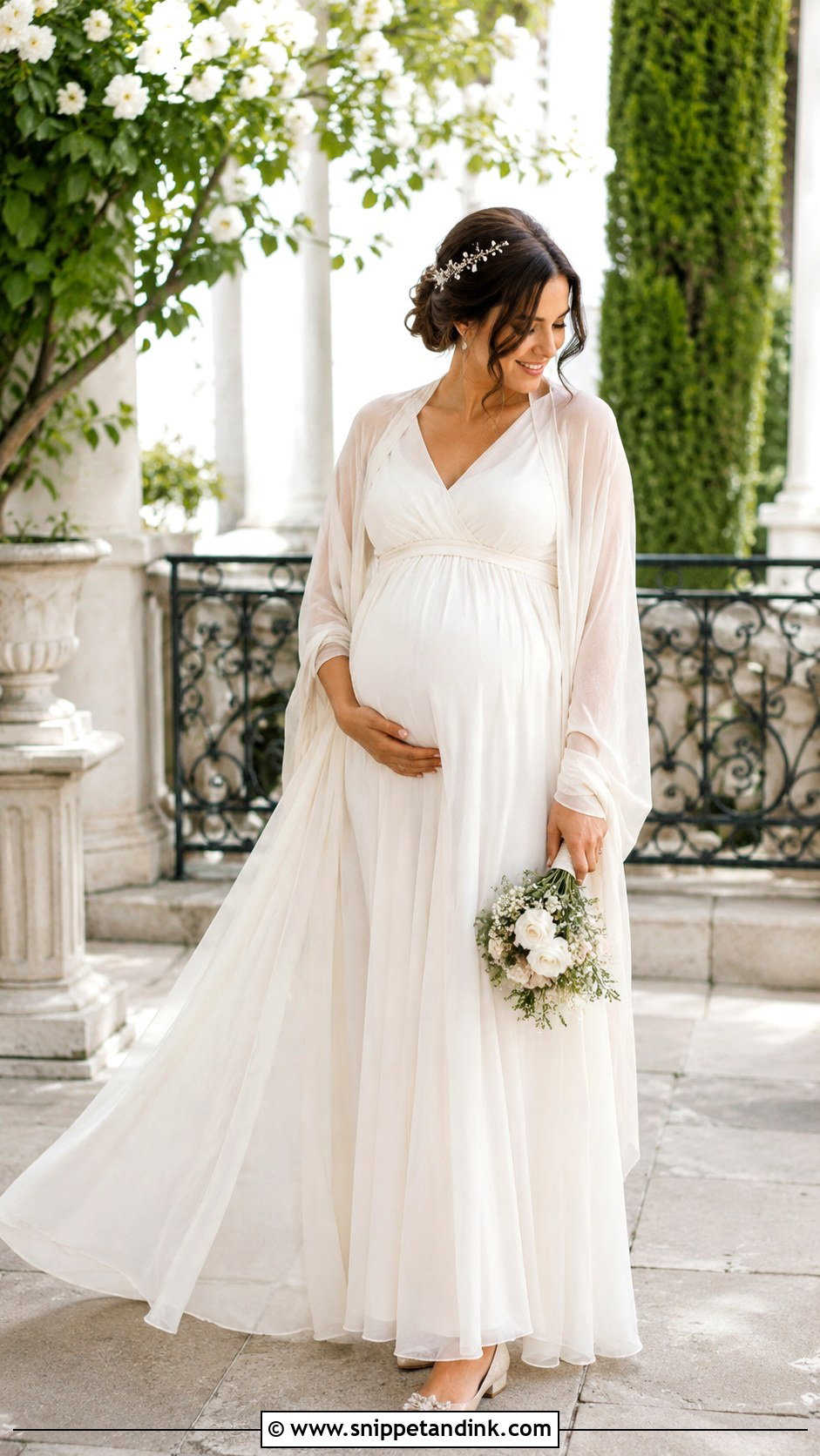 Maternity Elopement Dress With Comfortable Flats - Snippet and Ink - 25 Elopement Dresses