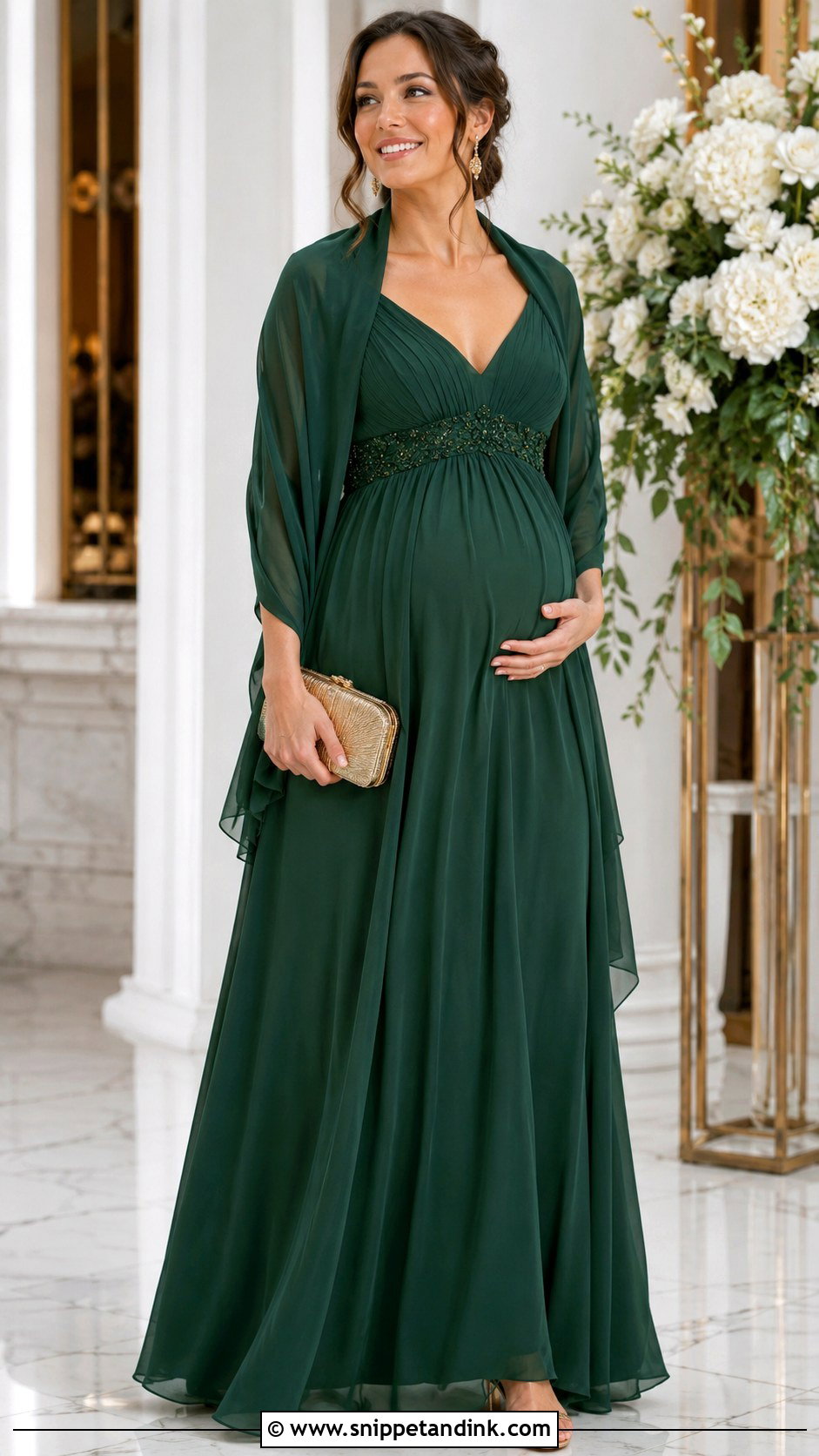 Maternity Empire Waist Gown Black Tie Wedding Outfit - Snippet and Ink - 20 Black Tie Wedding Outfit Ideas