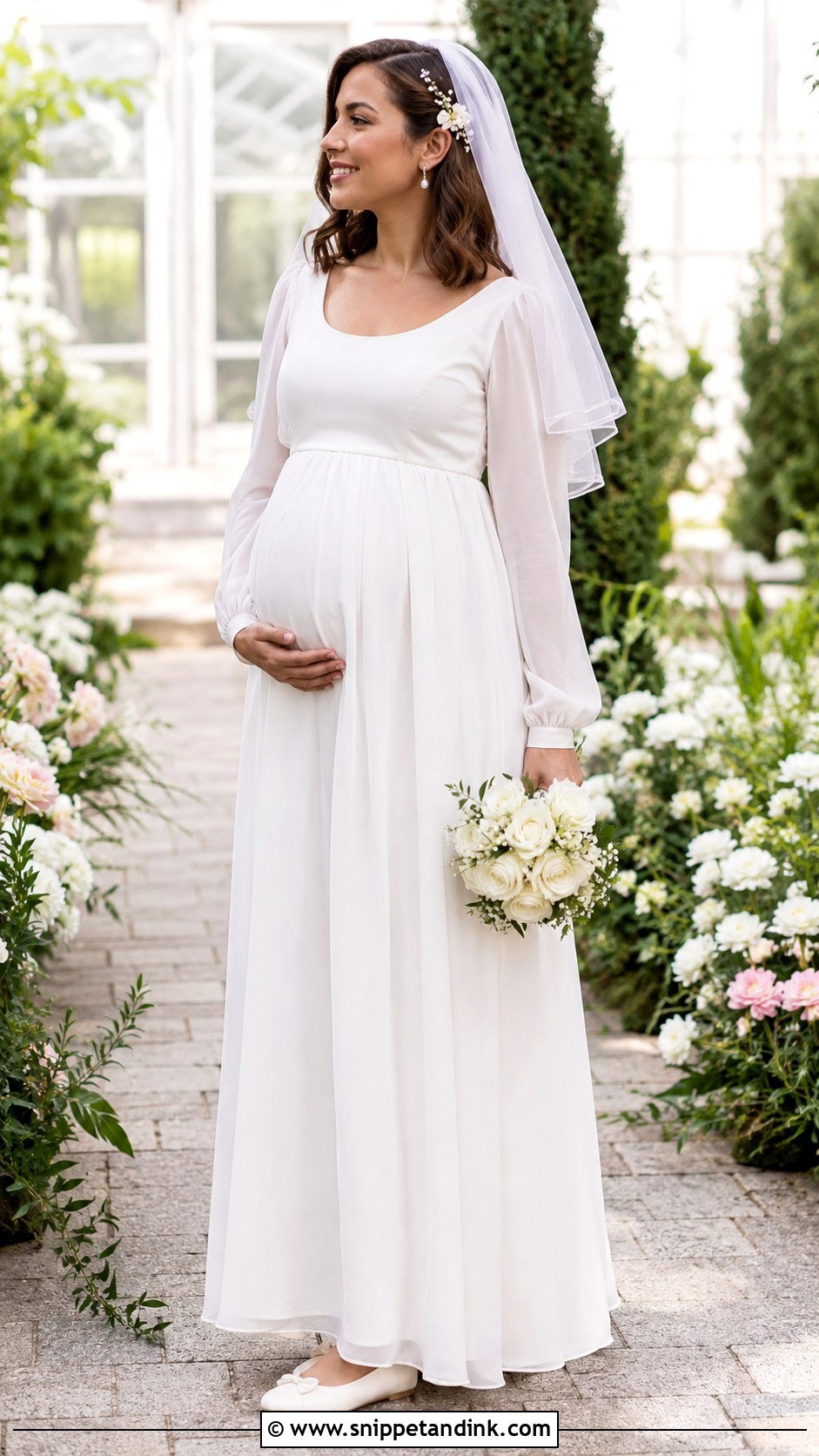Maternity Empire Waist Wedding Dress With Flat Shoes - Snippet and Ink - 20 Modest Simple Wedding Dress Ideas