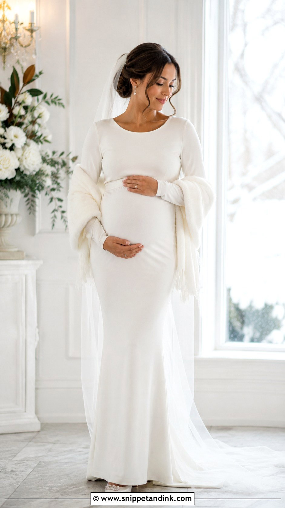 Maternity January Wedding Dress With Long Sleeves - Snippet and Ink - 20 January Wedding Dress Ideas