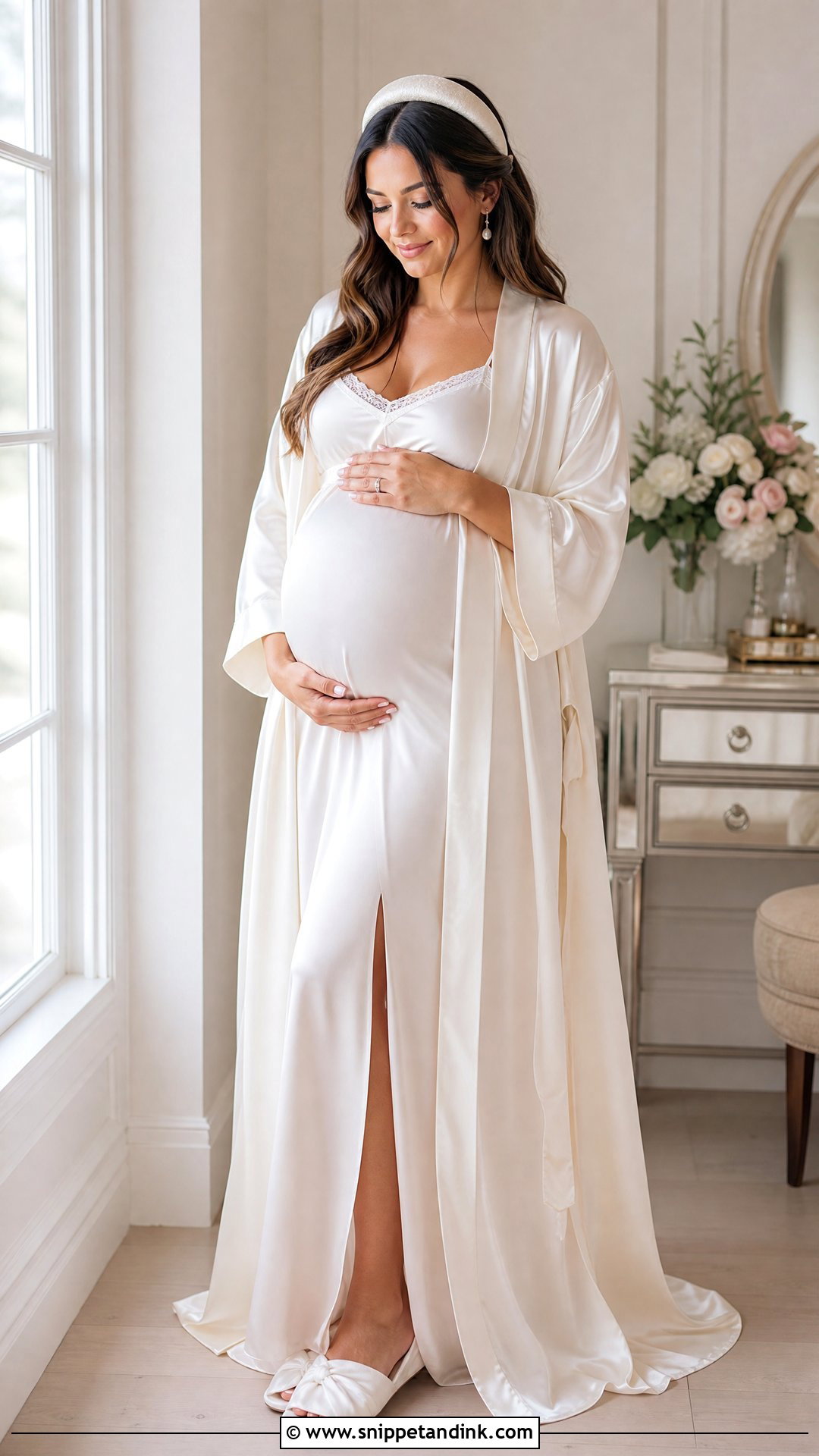 Maternity Silk Bridal Robe With Flowing Slip - Snippet and Ink - 20 Silk Bridal Robe Ideas