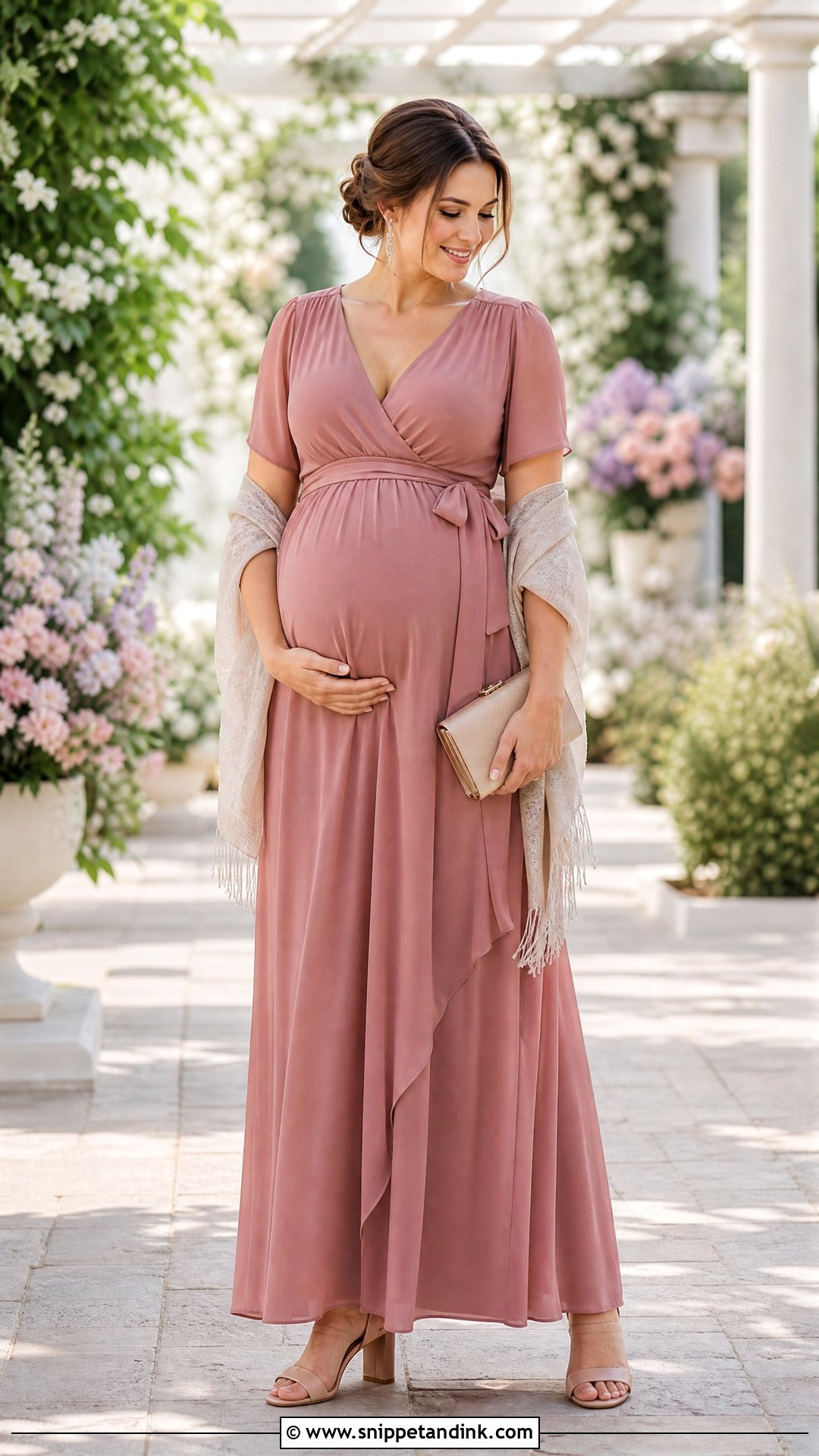 Maternity Wedding Party Wrap Gown - Snippet and Ink - 20 Wedding Party Outfit Ideas