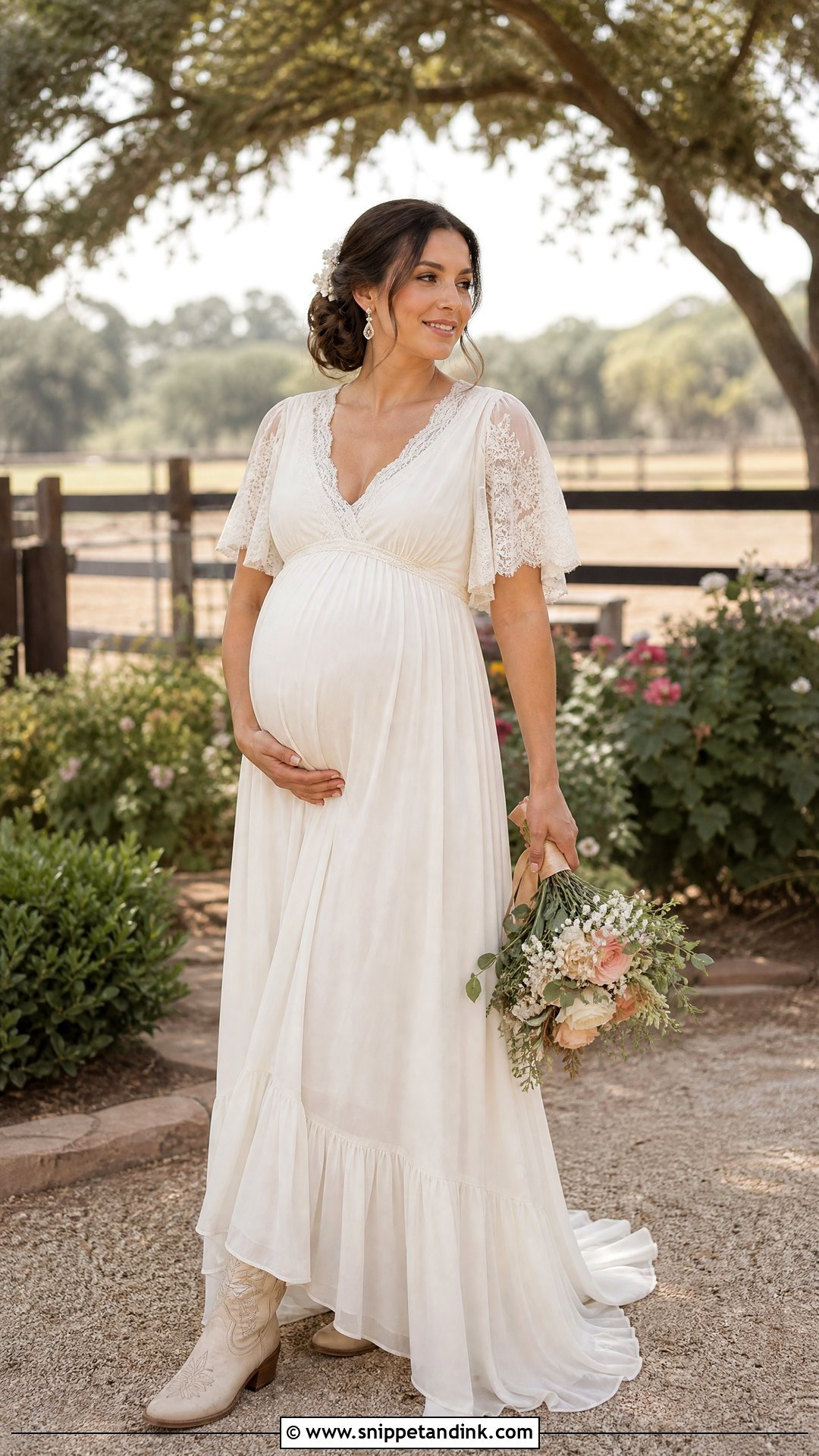 Maternity Western Wedding Dress With Low Heel Boots - Snippet and Ink - 20 Western Wedding Dresses with Boots