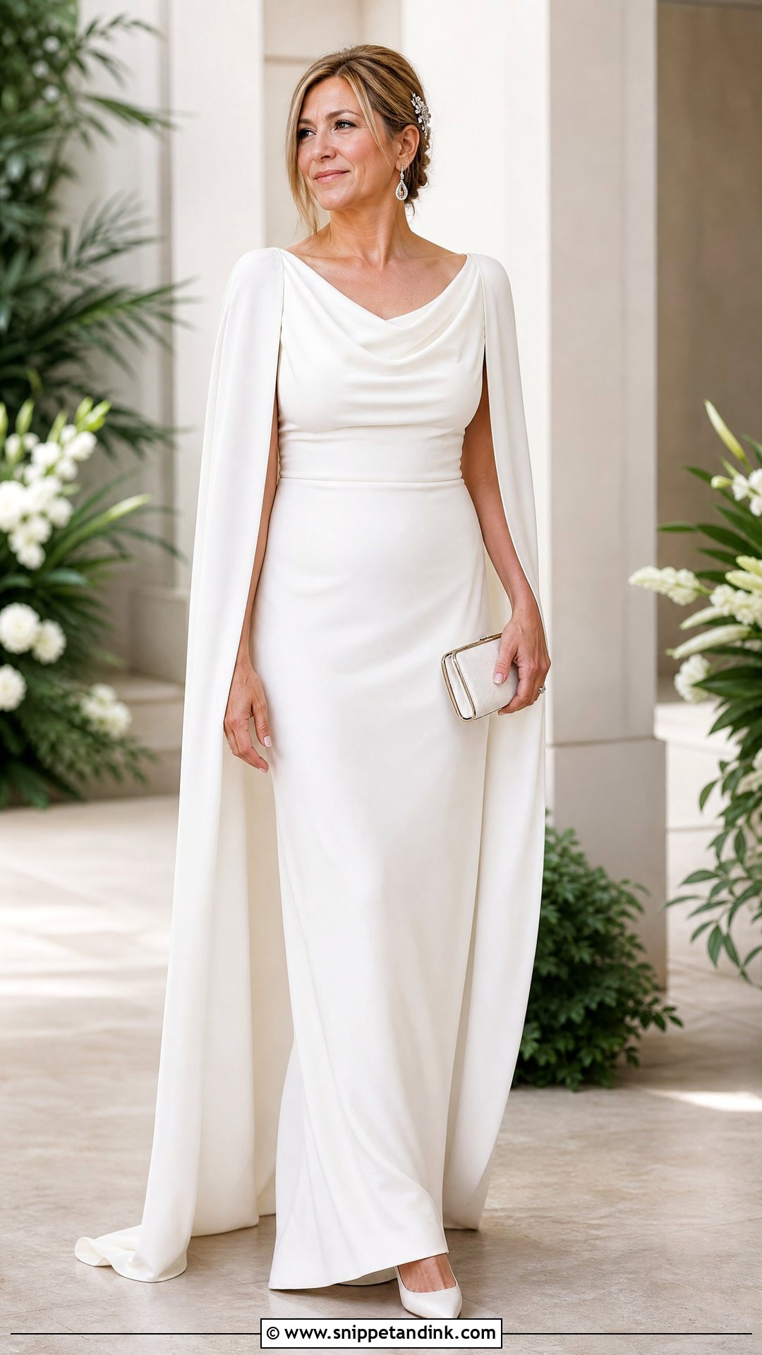 Mature Bride Wedding Dress With Draped Sleeves - Snippet and Ink - 20 Jennifer Aniston Wedding Dress Ideas