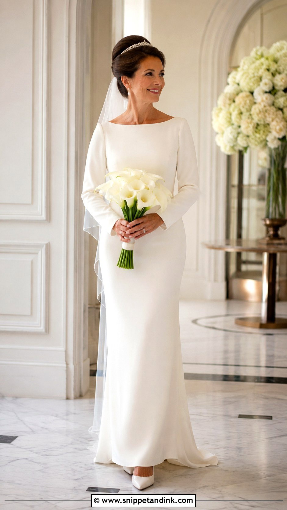 Mature Crown Bride With Crepe Dress - Snippet and Ink - 20 Crown Bride Ideas