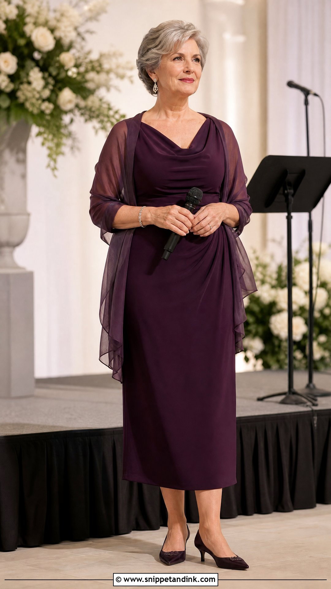 Mature Wedding Singer Column Dress And Shawl - Snippet and Ink - 20 Wedding Singer Outfit Ideas