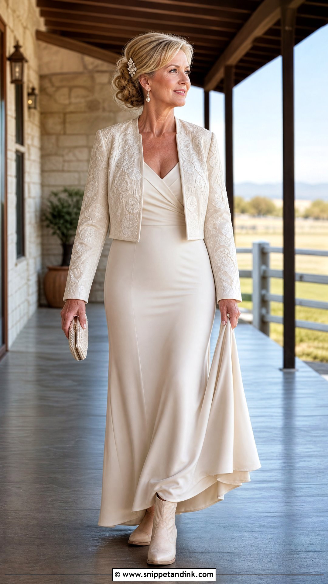 Mature Western Bride Dress With Embroidered Jacket - Snippet and Ink - 20 Western Bride Dress Ideas