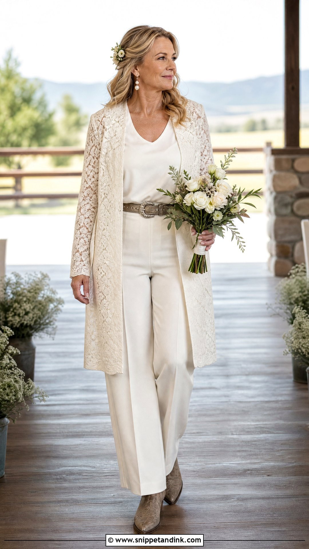 Mature Western Bride Lace Pants Outfit - Snippet and Ink - 20 Western Bride Outfit Ideas