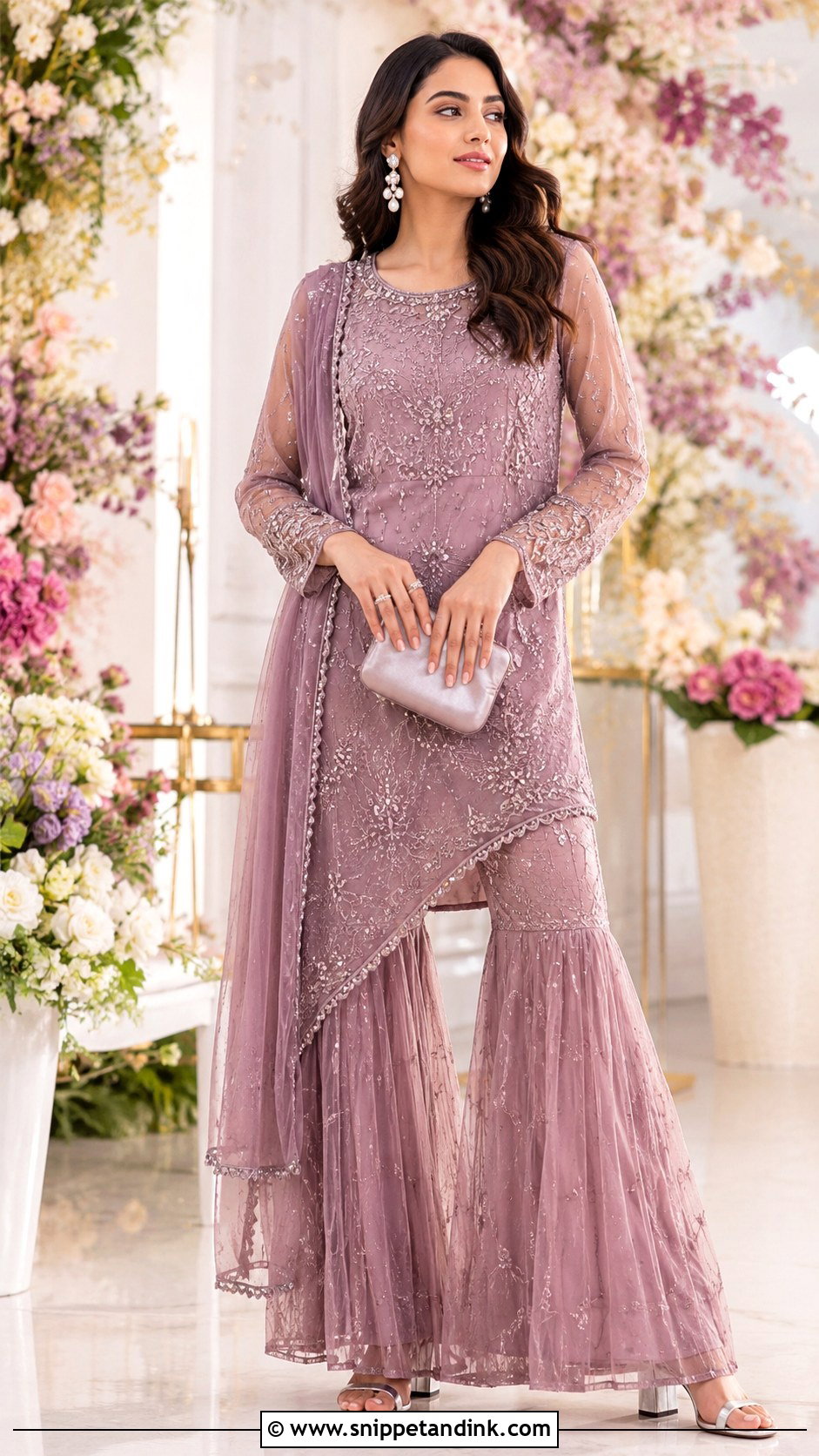 Mauve Asymmetrical Net Sharara - Snippet and Ink - 20 Net Sharara Ideas