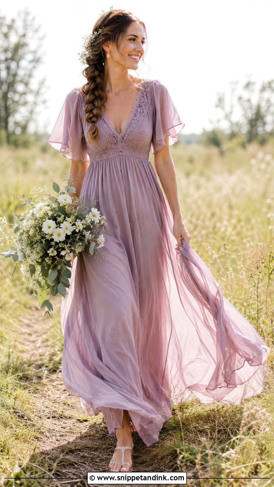 Mauve Boho Chiffon Wedding Dress - Snippet and Ink - 20 Mauve Wedding Dress Ideas