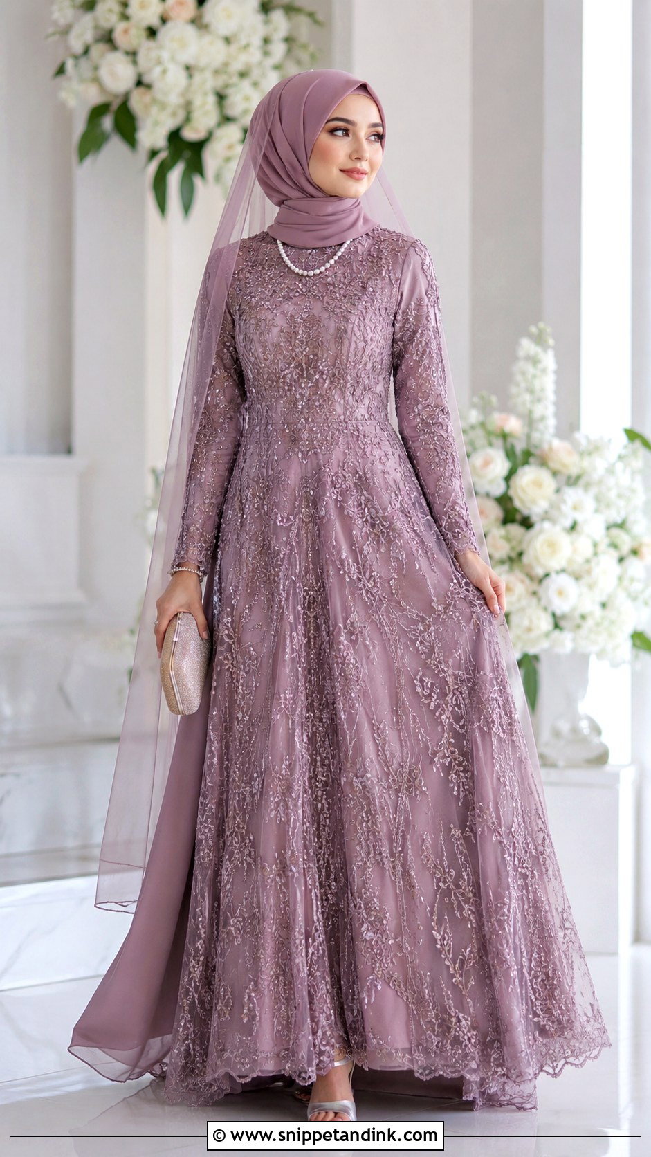 Mauve Bridal Gown With Hijab - Snippet and Ink - 30 Indian Muslim Bridal Dress Ideas