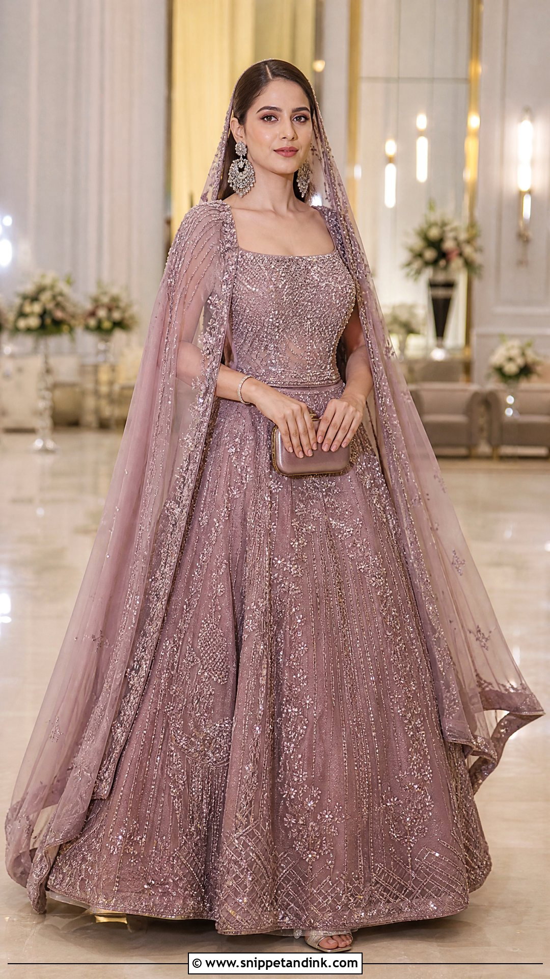 Mauve Bridal Lehenga With Cape Dupatta - Snippet and Ink - 25 Latest Bridal Dresses Pakistan