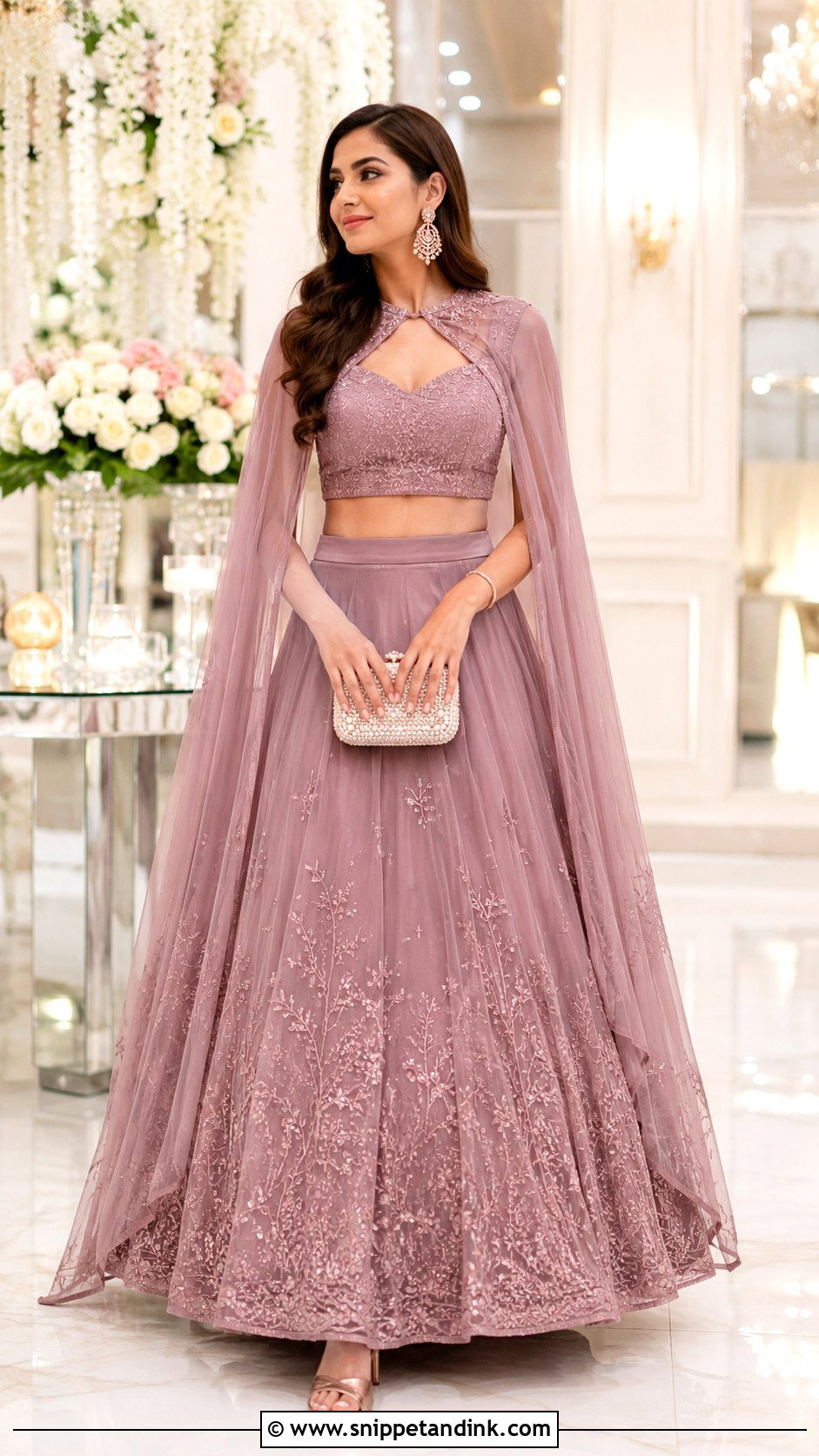 Mauve Cape Lehenga Outfit - Snippet and Ink - 20 Dress for Brothers Wedding Ideas