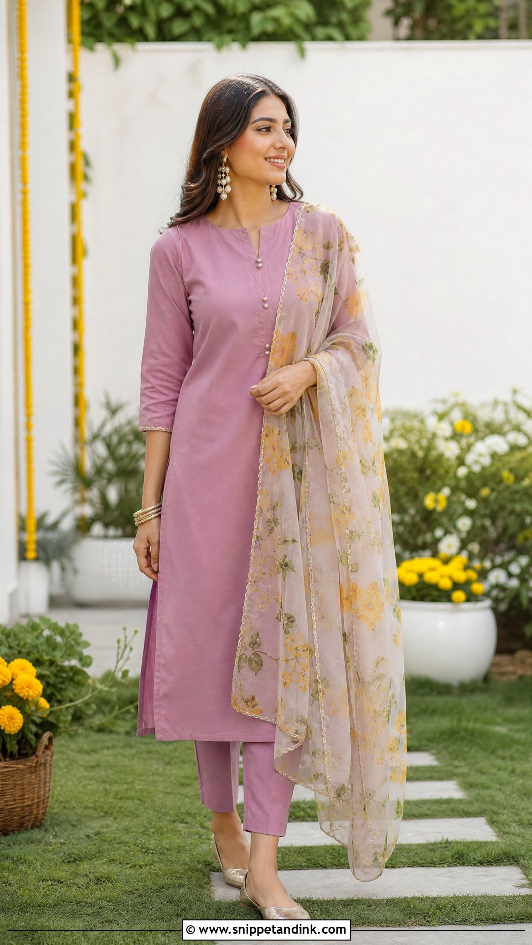 Mauve Co Ord Set With Organza Dupatta - Snippet and Ink - 20 Purple Haldi Outfit Ideas