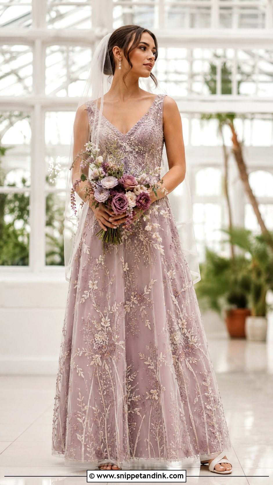 Mauve Embroidered Wedding Dress - Snippet and Ink - 20 Mauve Wedding Dress Ideas