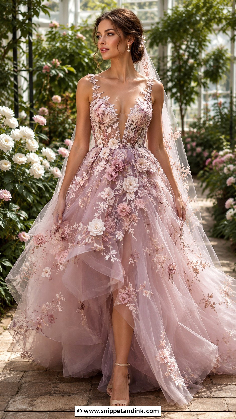 Mauve Floral Applique Wedding Dress - Snippet and Ink - 20 Mauve Wedding Dress Ideas