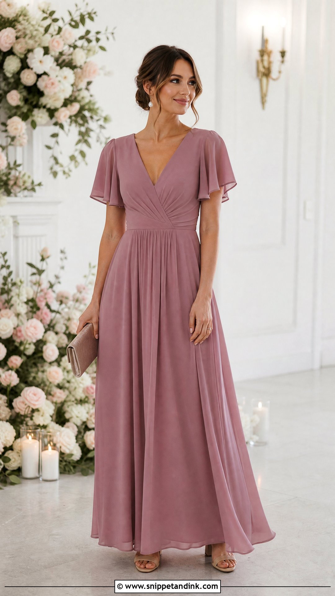 Mauve Flutter Sleeve Maid of Honor Dress - Snippet and Ink - 20 Wedding Made of Honor Dresses