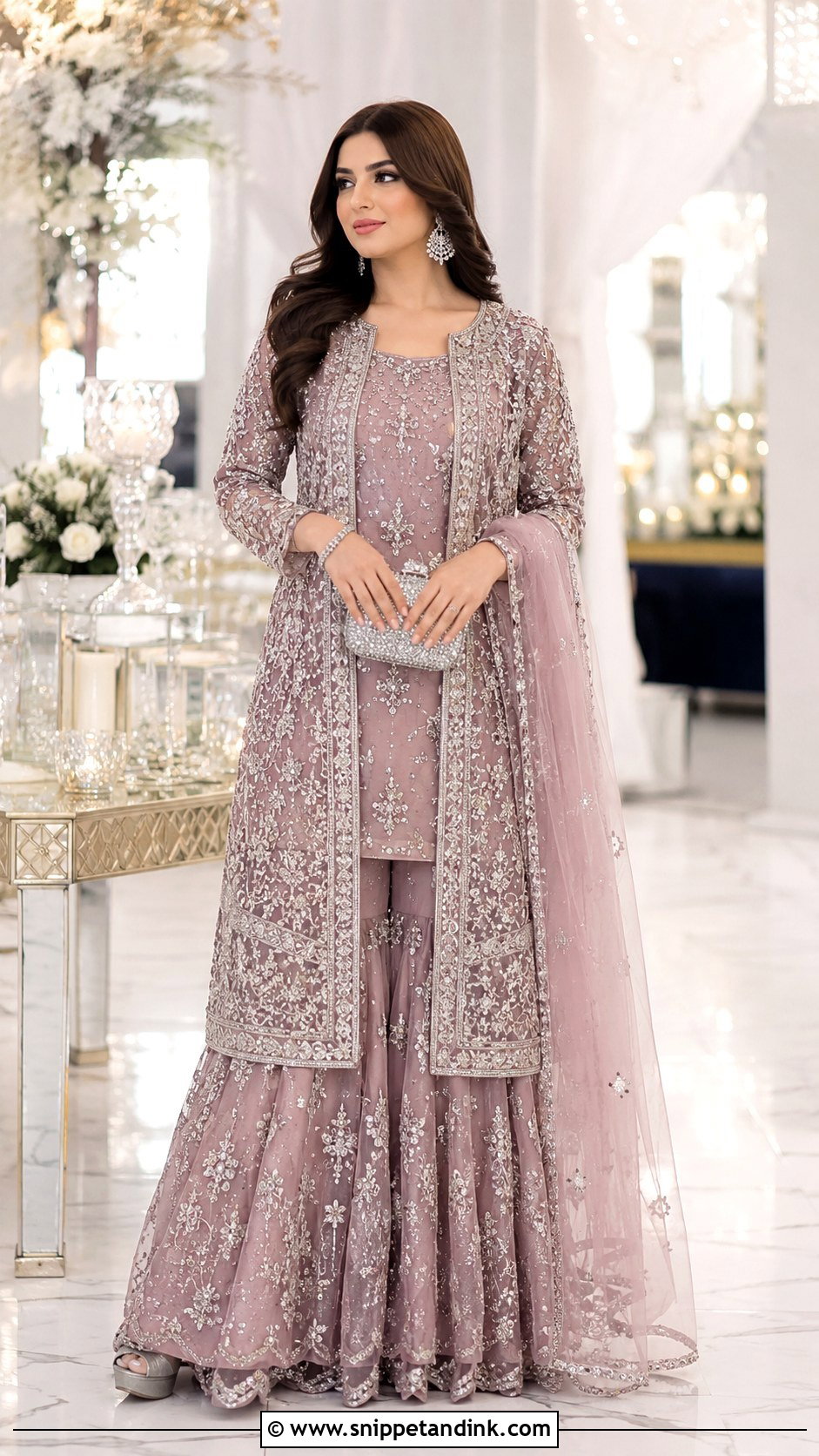 Mauve Jacket Sharara Mangni Dress - Snippet and Ink - 20 Mangni Dress Pakistani Bridal Ideas