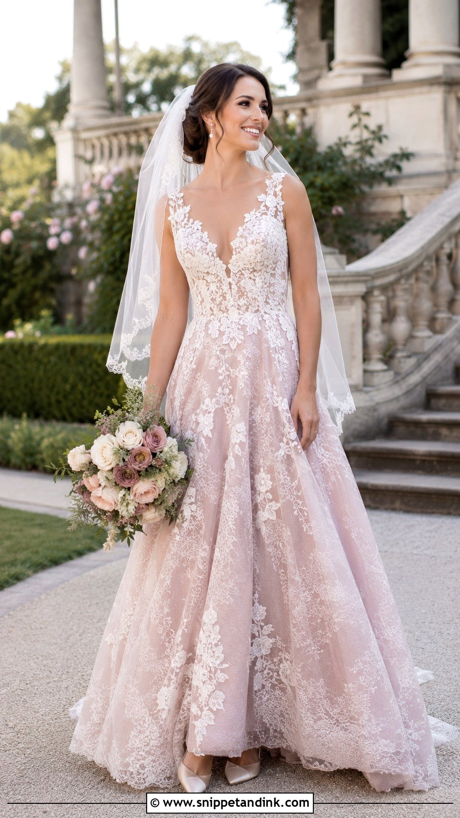 Mauve Lace A Line Wedding Dress - Snippet and Ink - 20 Mauve Wedding Dress Ideas