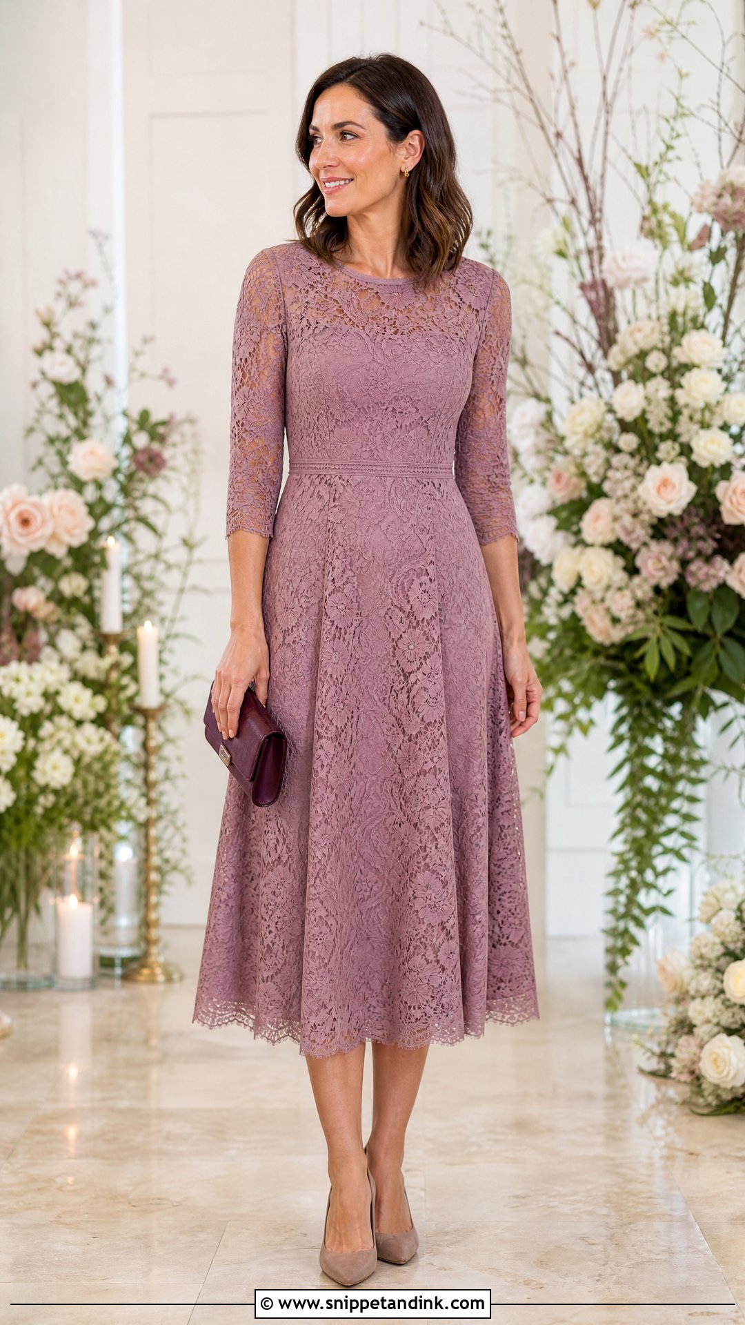 Mauve Lace Fit And Flare Dress - Snippet and Ink - 20 Sisters Wedding Dress Ideas