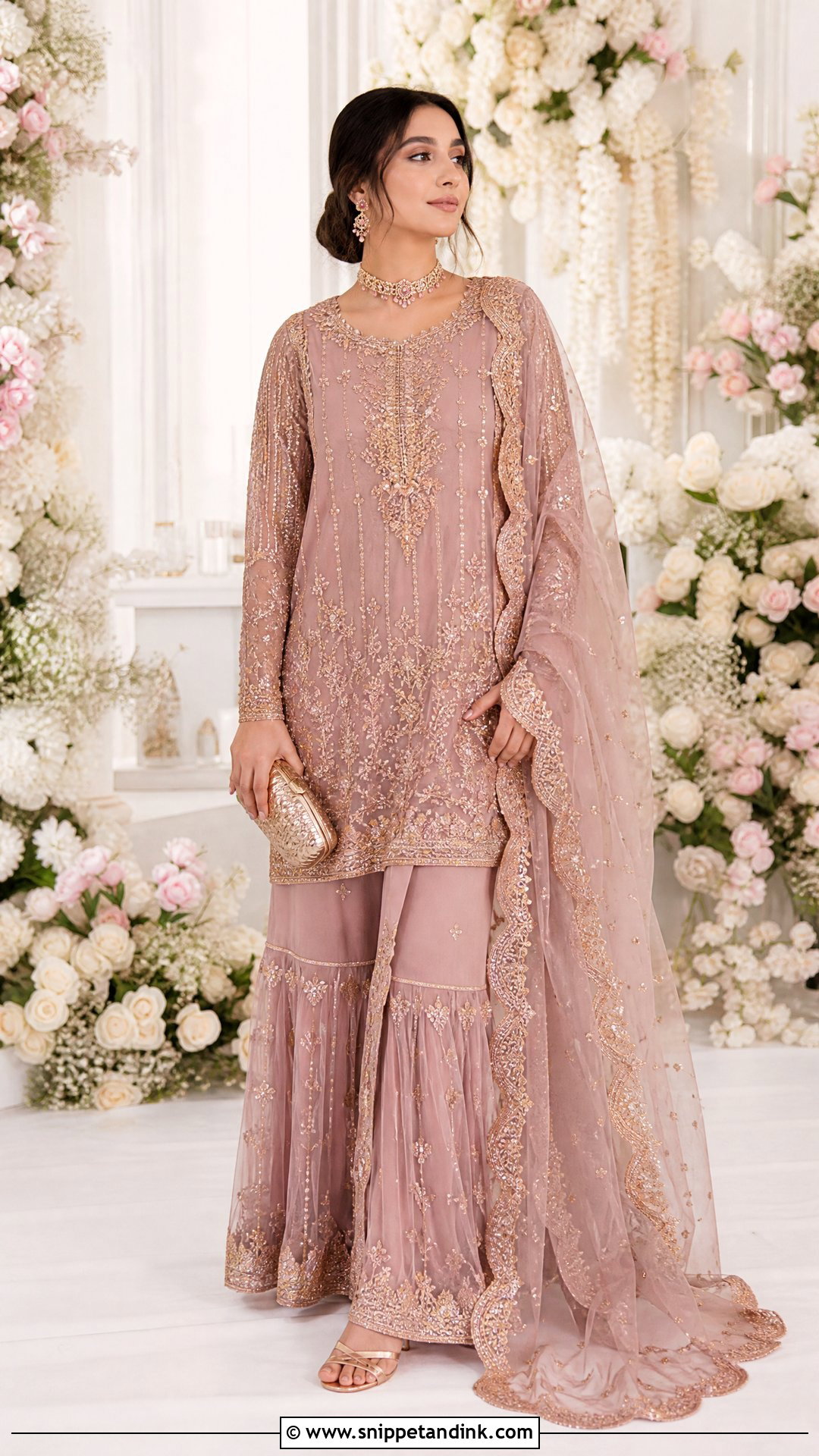 Mauve Nikkah Gharara With Rose Gold Details - Snippet and Ink - 20 Nikkah Gharara Outfit Ideas
