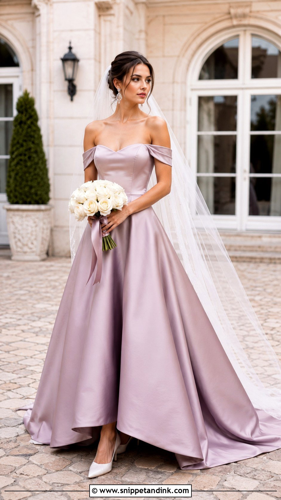 Mauve Off Shoulder Wedding Dress - Snippet and Ink - 20 Mauve Wedding Dress Ideas