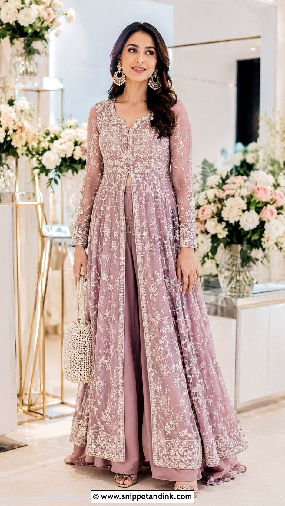 Mauve Palazzo Anarkali Roka Outfit - Snippet and Ink - 20 Indian Roka Outfits