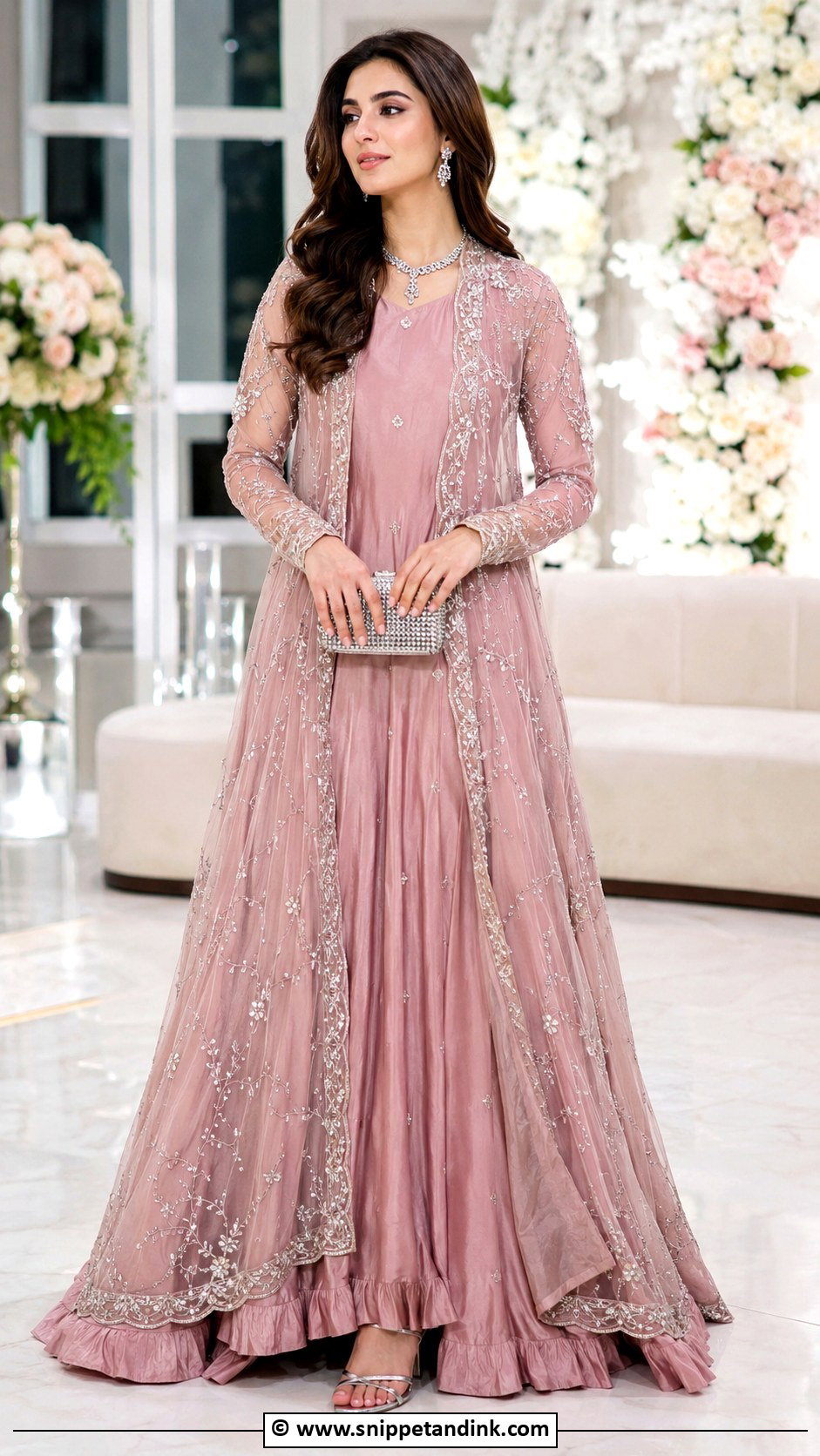 Mauve Pink Walima Maxi With Jacket - Snippet and Ink - 35 Walima Dresses Pakistani Brides