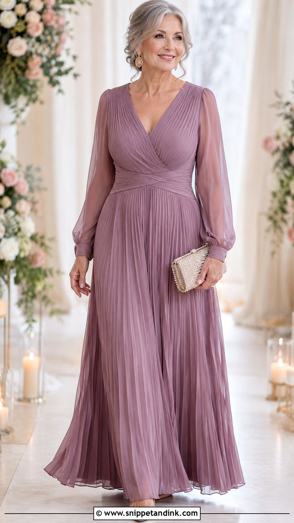 Mauve Pleated Nana Wedding Dress - Snippet and Ink - 20 Nana Wedding Dress Ideas