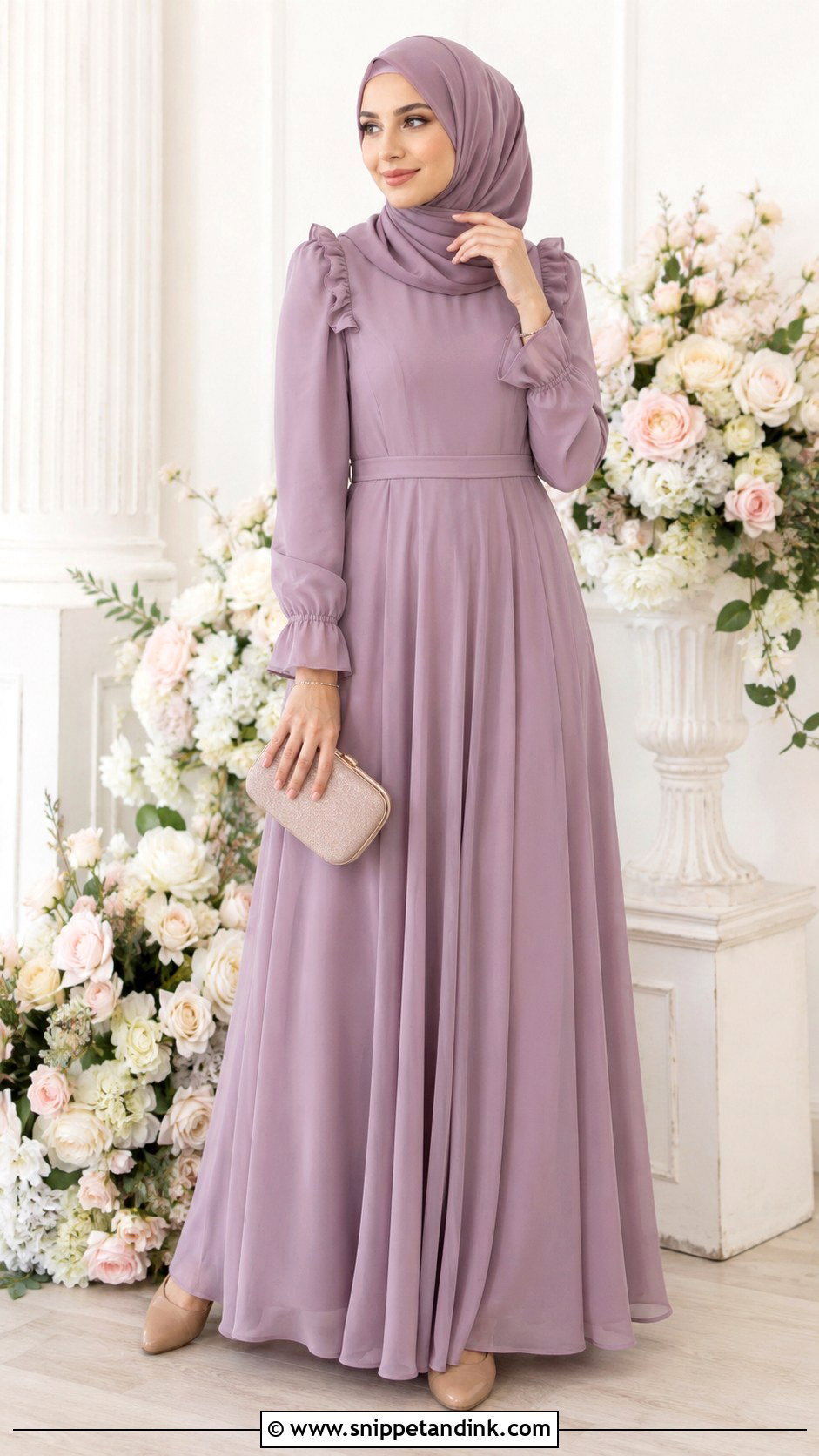 Mauve Ruffle Bridesmaid Hijab Dress - Snippet and Ink - 20 Dress Braidsmaid Hijab Ideas