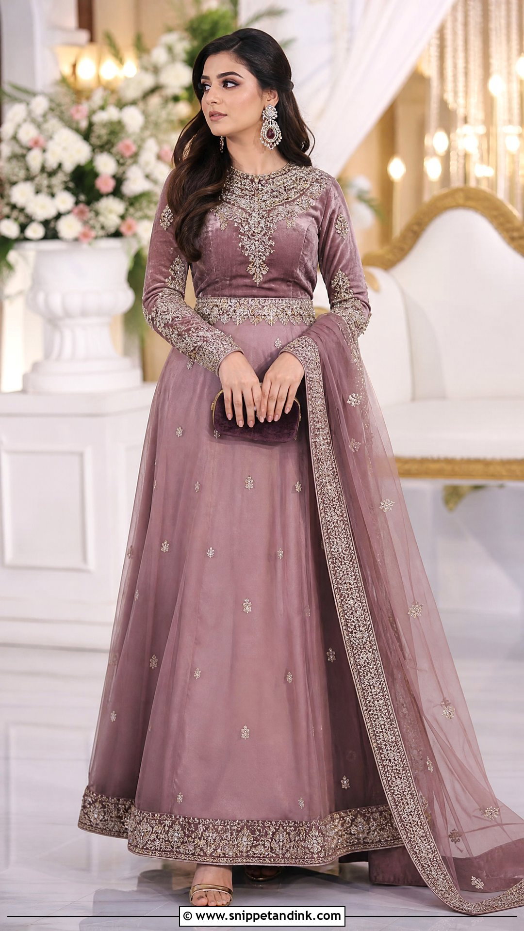 Mauve Velvet Bodice Walima Maxi Dress - Snippet and Ink - 20 Bridal Walima Maxi Dress Pakistani Ideas