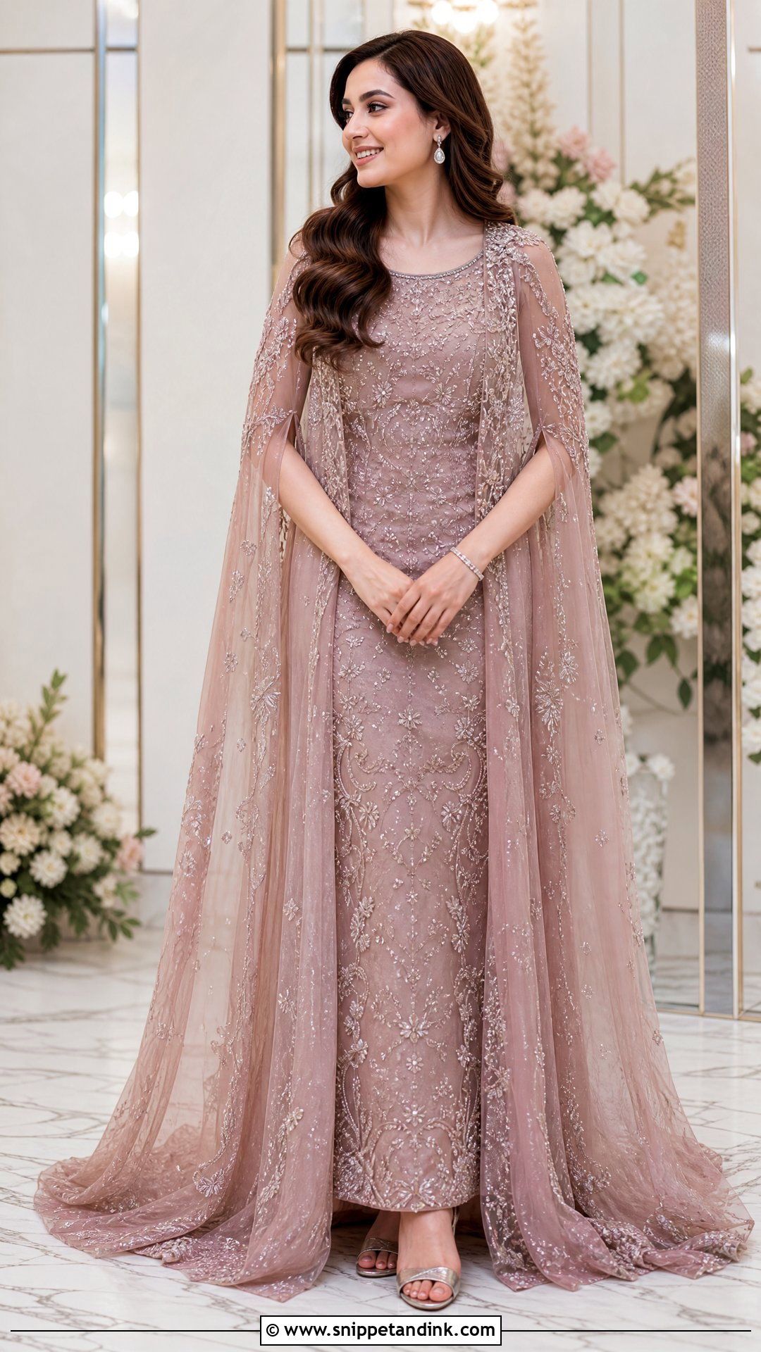 Mauve Waleema Dress With Embroidered Cape - Snippet and Ink - 25 Waleema Dress Pakistani Bridal Ideas