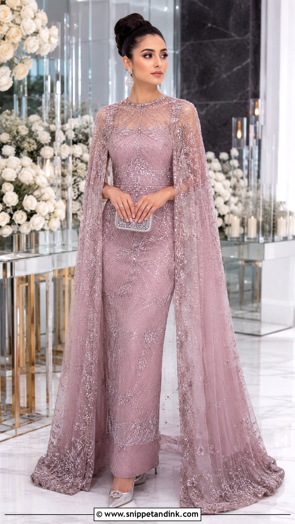 Mauve Walima Bridal Cape Gown - Snippet and Ink - 20 Walima Bridal Dress Ideas