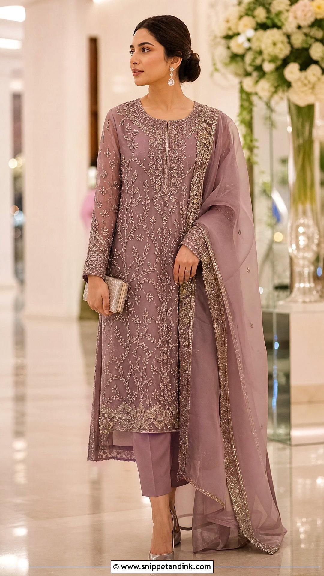 Mauve Walima Dress With Straight Trousers - Snippet and Ink - 25 Walima Dress for Bride Sister Ideas