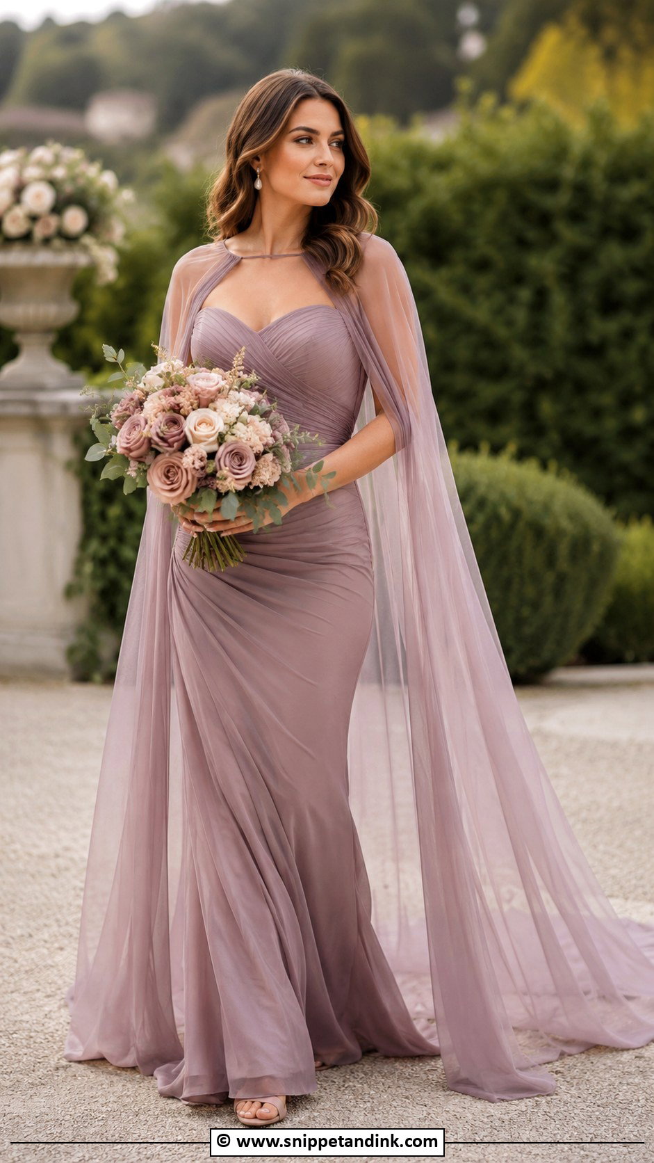 Mauve Wedding Dress With Cape Veil - Snippet and Ink - 30 Purple Wedding Dress Ideas