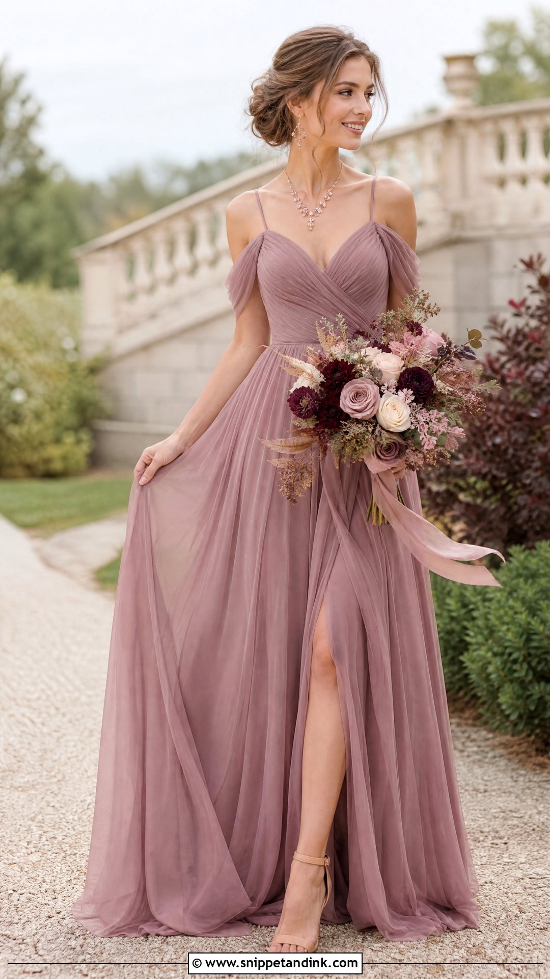 Mauve Wedding Dress With Rose Gold Jewelry - Snippet and Ink - 25 Not White Wedding Dress Ideas